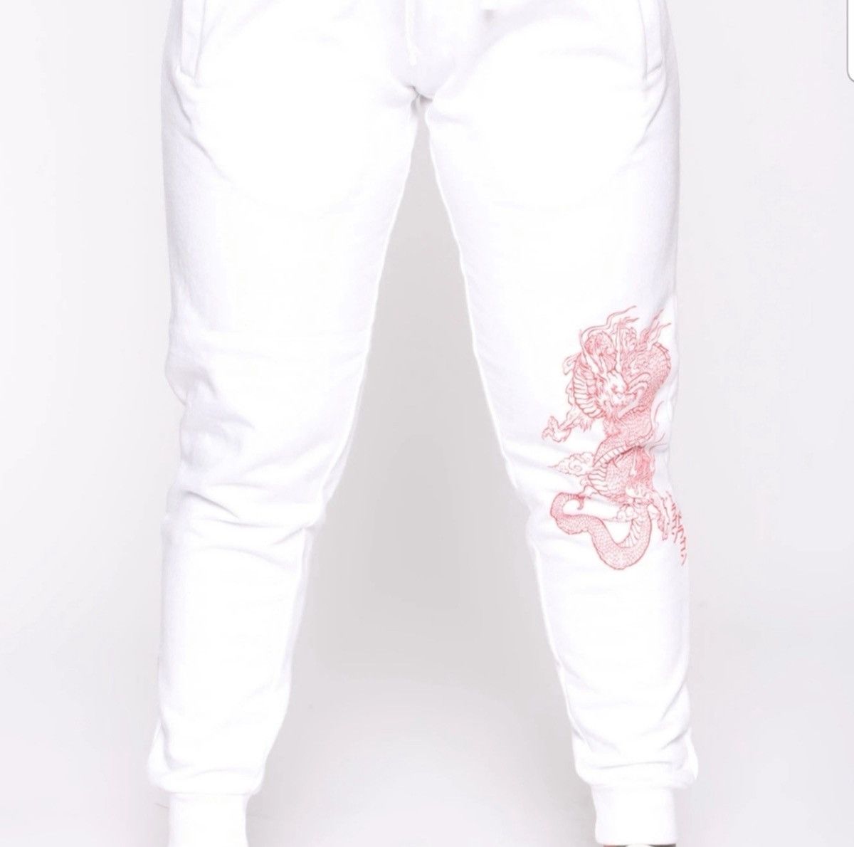 Fashion Nova Fashion Nova Chinese Red Dragon White Joggers Sweatpants Size 30" / US 8 / IT 44 - 2 Thumbnail