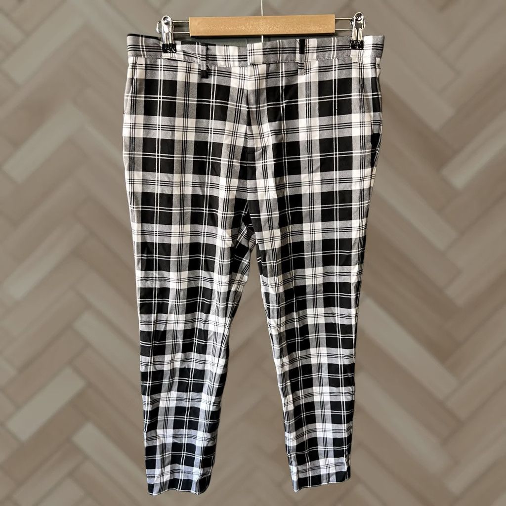Zara Zella Womens White Checkered Tapered Work Pant Size 31 Size 24" / US 00 / IT 34 - 1 Thumbnail