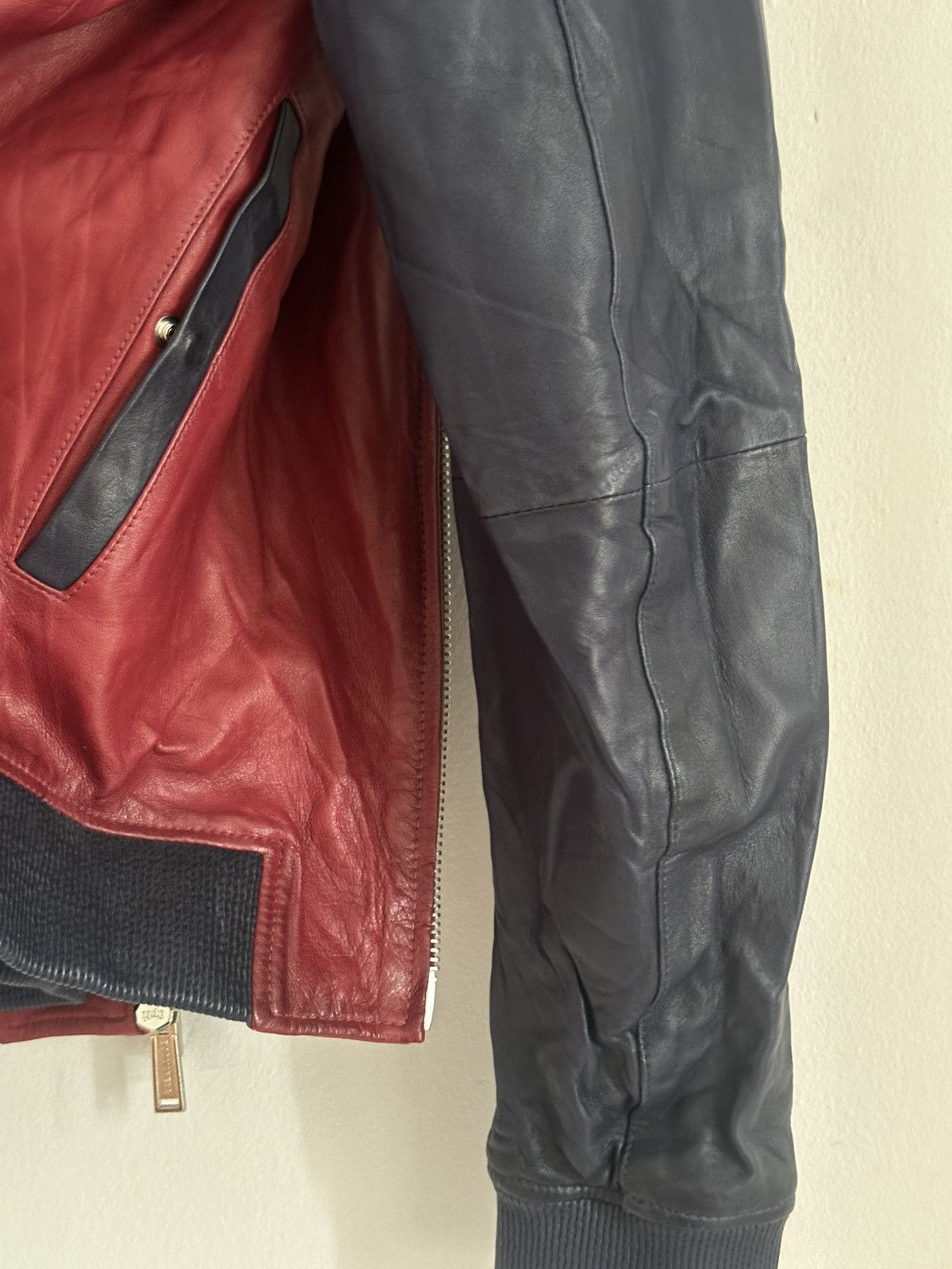 Dsquared2 Dsquared2 Ovine Leather Boomber Jacket Racing Moto Red/Blue Size US L / EU 52-54 / 3 - 17 Thumbnail