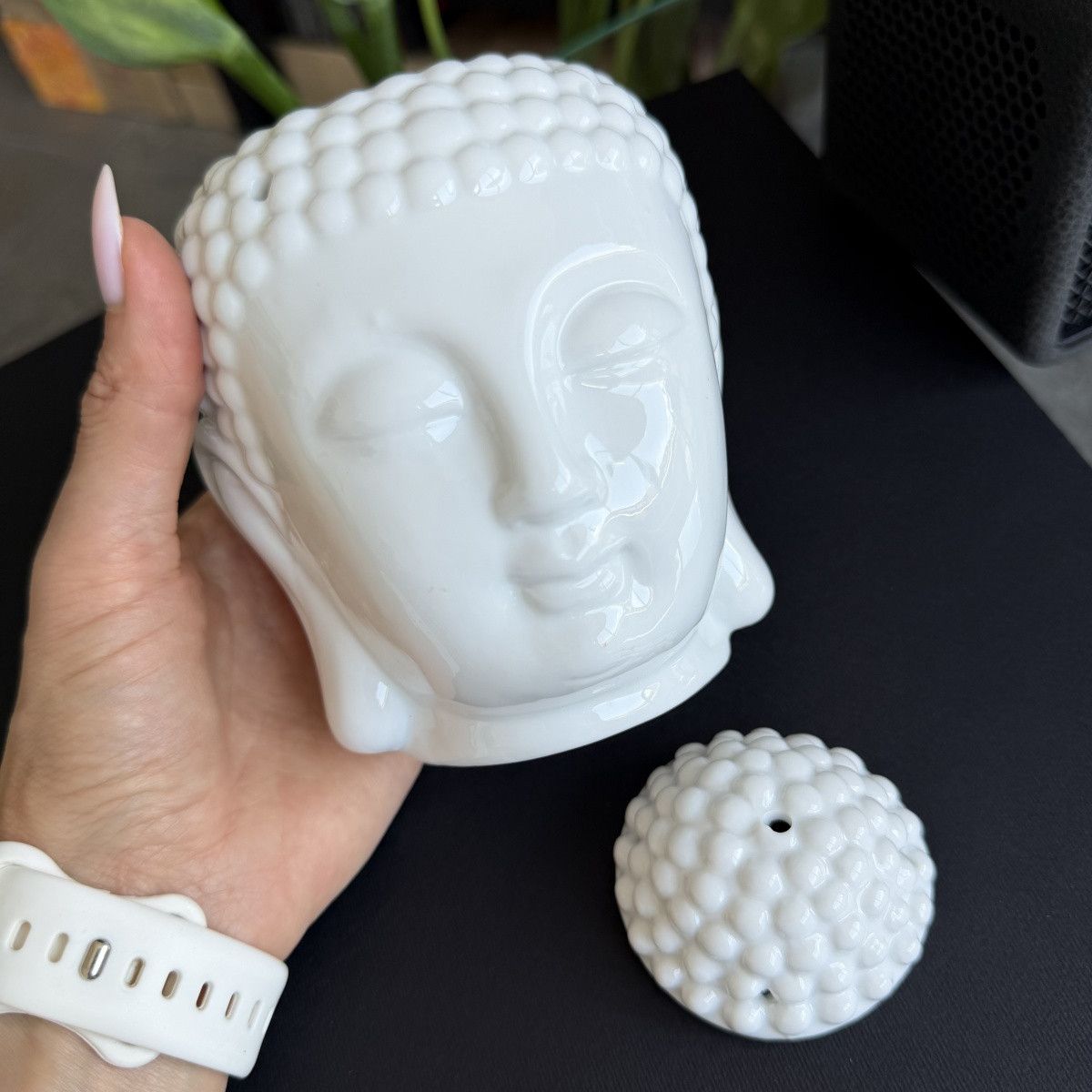 Vintage Vintage White Ceramic Buddha Head Oil Burner Aroma Lamp Wax Size ONE SIZE - 4 Thumbnail