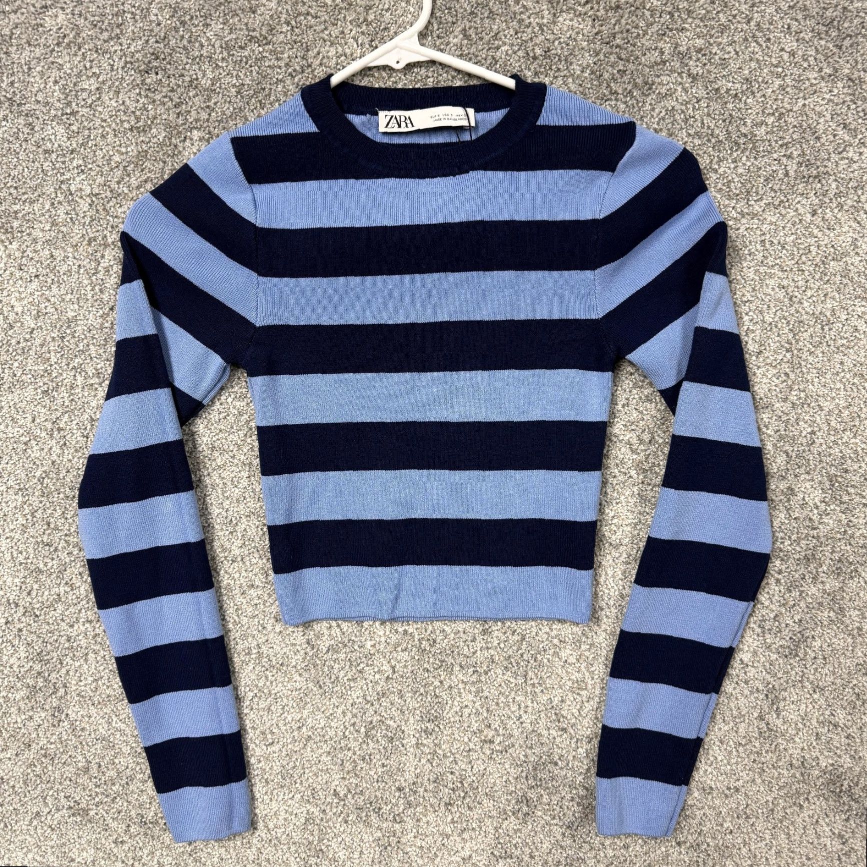 Zara Zara Sweater Womens S Blue Navy Striped Cropped Crewneck Preppy Y2K Indie Grunge Size S / US 4 / IT 40 - 2 Thumbnail