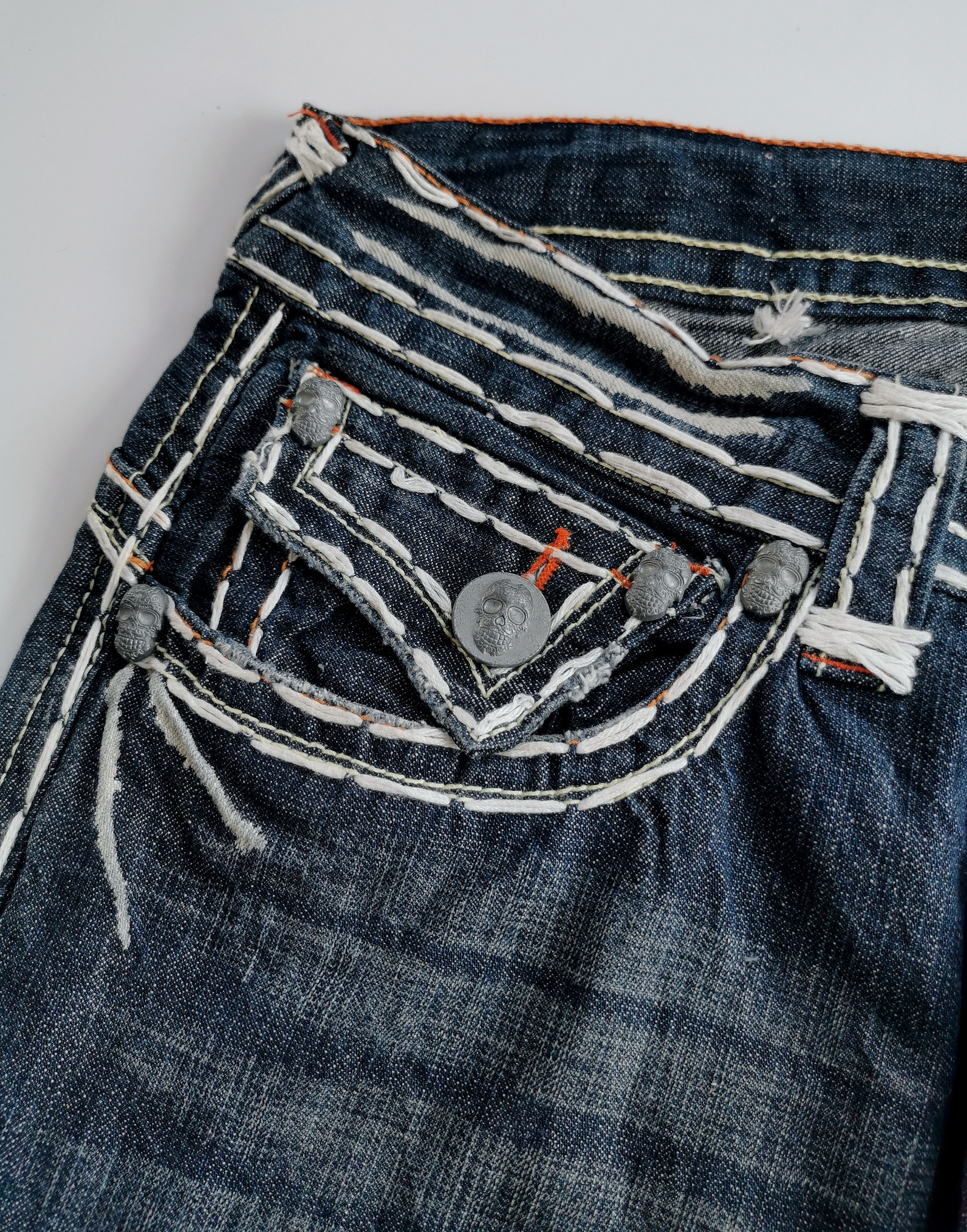 Japanese Brand Flare Denim Cross Embrodery Laguna Beach Size US 33 - 3 Thumbnail