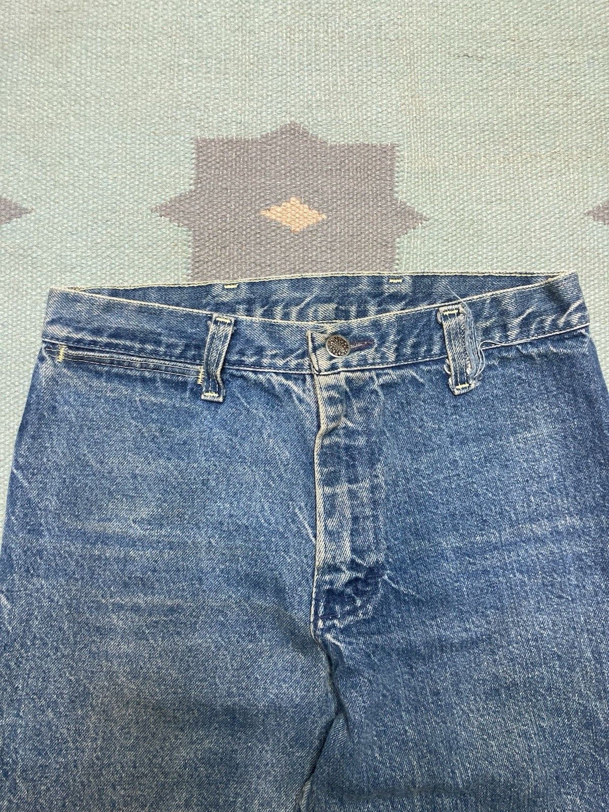 Vintage 70s bell bottom jeans flare dark denim faded womens 28x36 Size 28" / US 6 / IT 42 - 6 Thumbnail