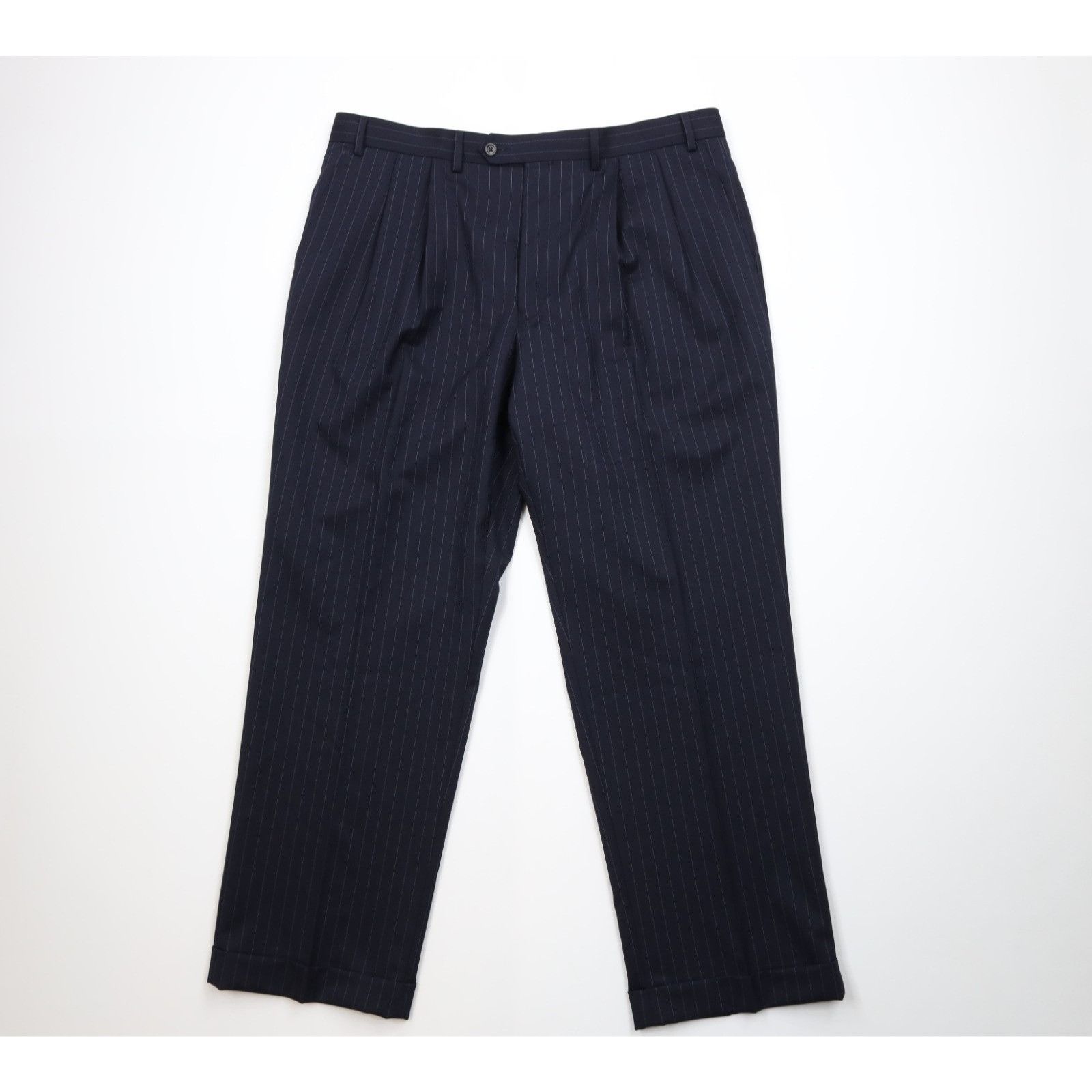 Chaps Vintage Chaps 2 Piece Wool Pinstriped Suit Wedding Size 44S - 8 Thumbnail