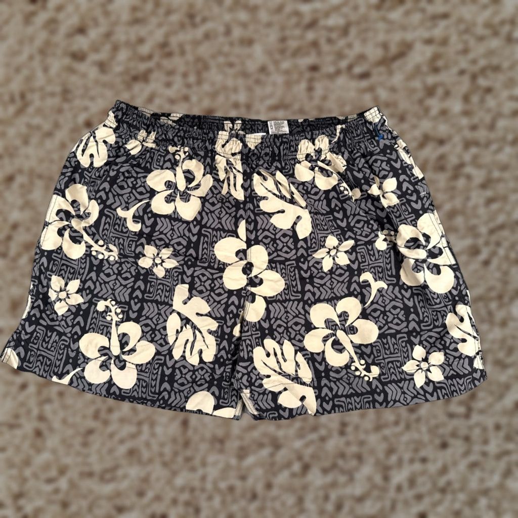 Vintage Sand N Sun Men Trunks XL Gray Beige Floral Hawaiian Lined Nylon Beach Swim Bottoms Size US 36 / EU 52 - 1 Thumbnail