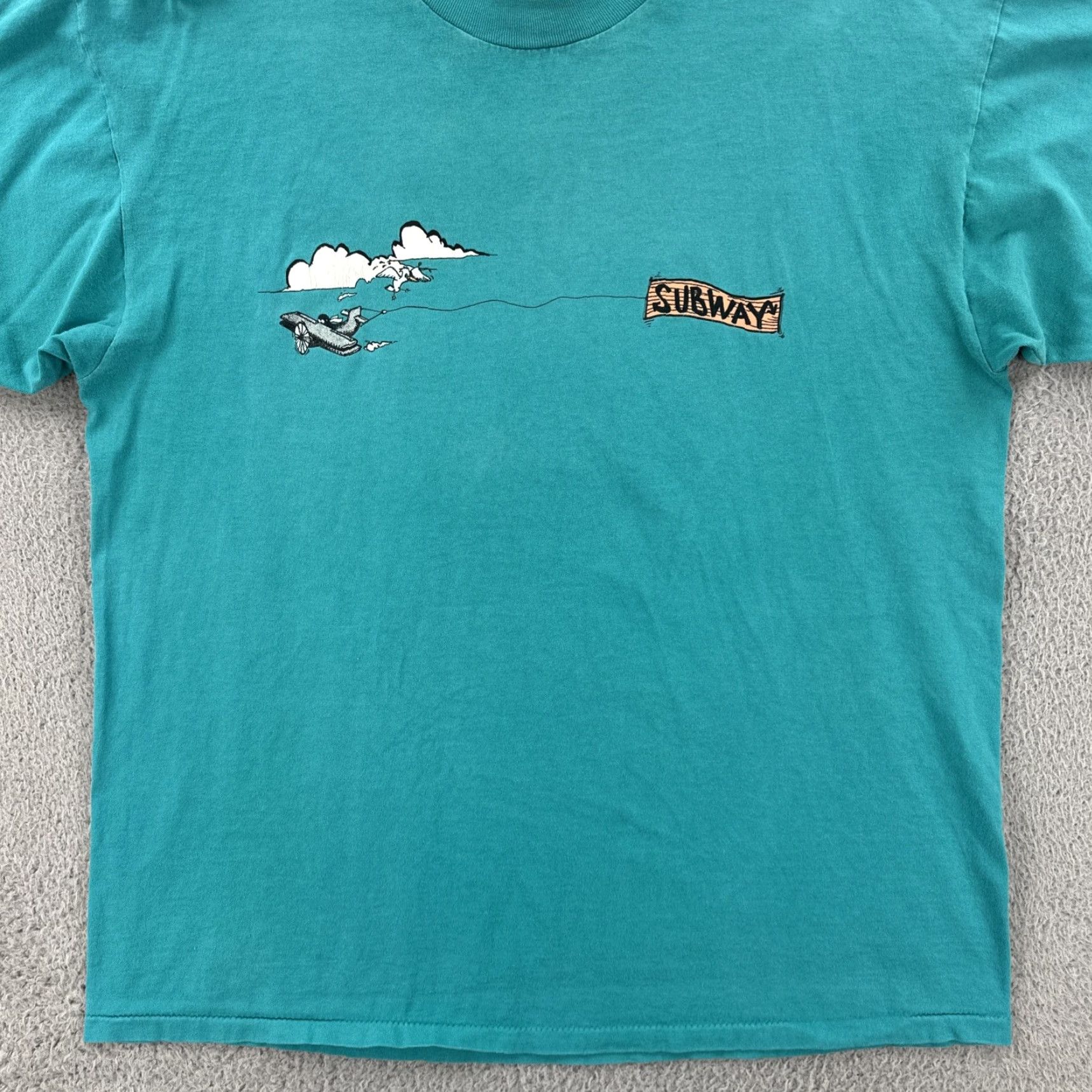 Vintage VINTAGE Oneita Mens XL Green Single Stitch Shirt USA 90s Subway Sandwiches Promo Crew Neck Short Sleeve Mens Shirt Blue/Green 90s Theme Size US XL / EU 56 / 4 - 5 Thumbnail