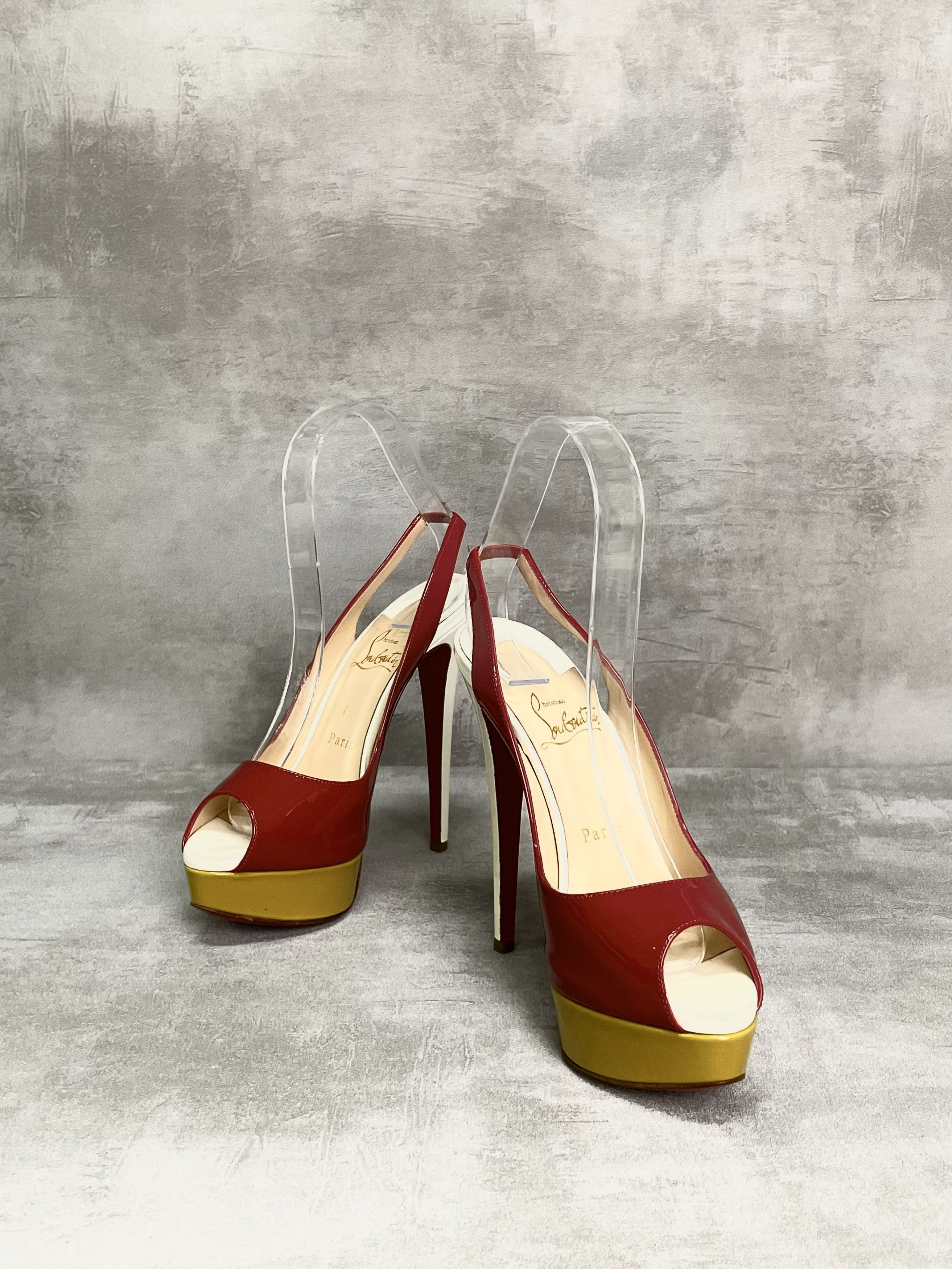 Christian Louboutin Magenta Peep Toes 14cm Patent Leather Sling Back Size US 6.5 / IT 36.5 - 2 Thumbnail
