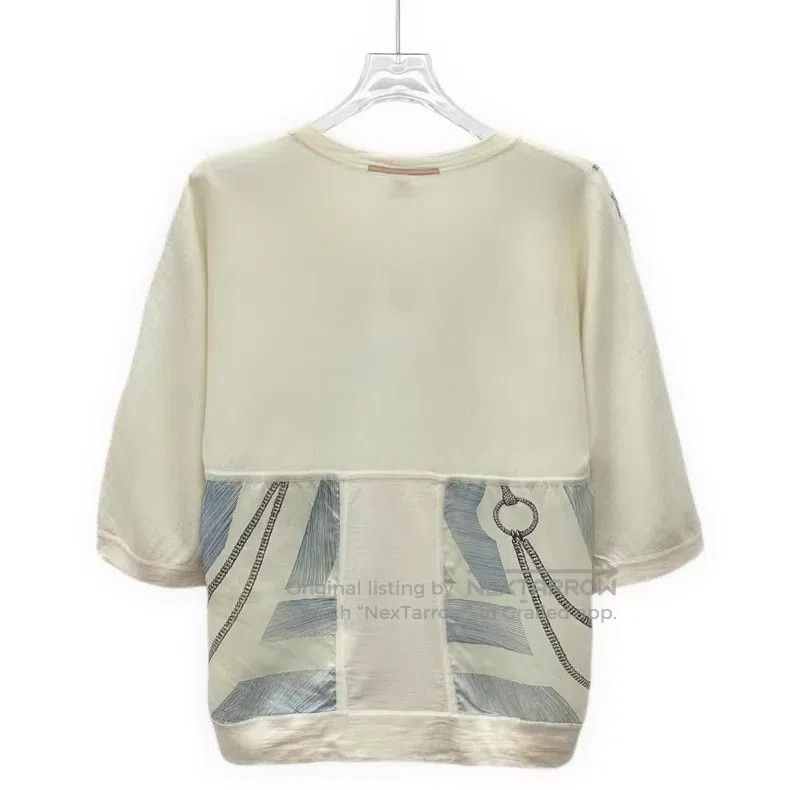 Hermes Hermes Beige Printed Cashmere V-Neck Top Size XXS / US 00 / IT 34 - 2 Thumbnail