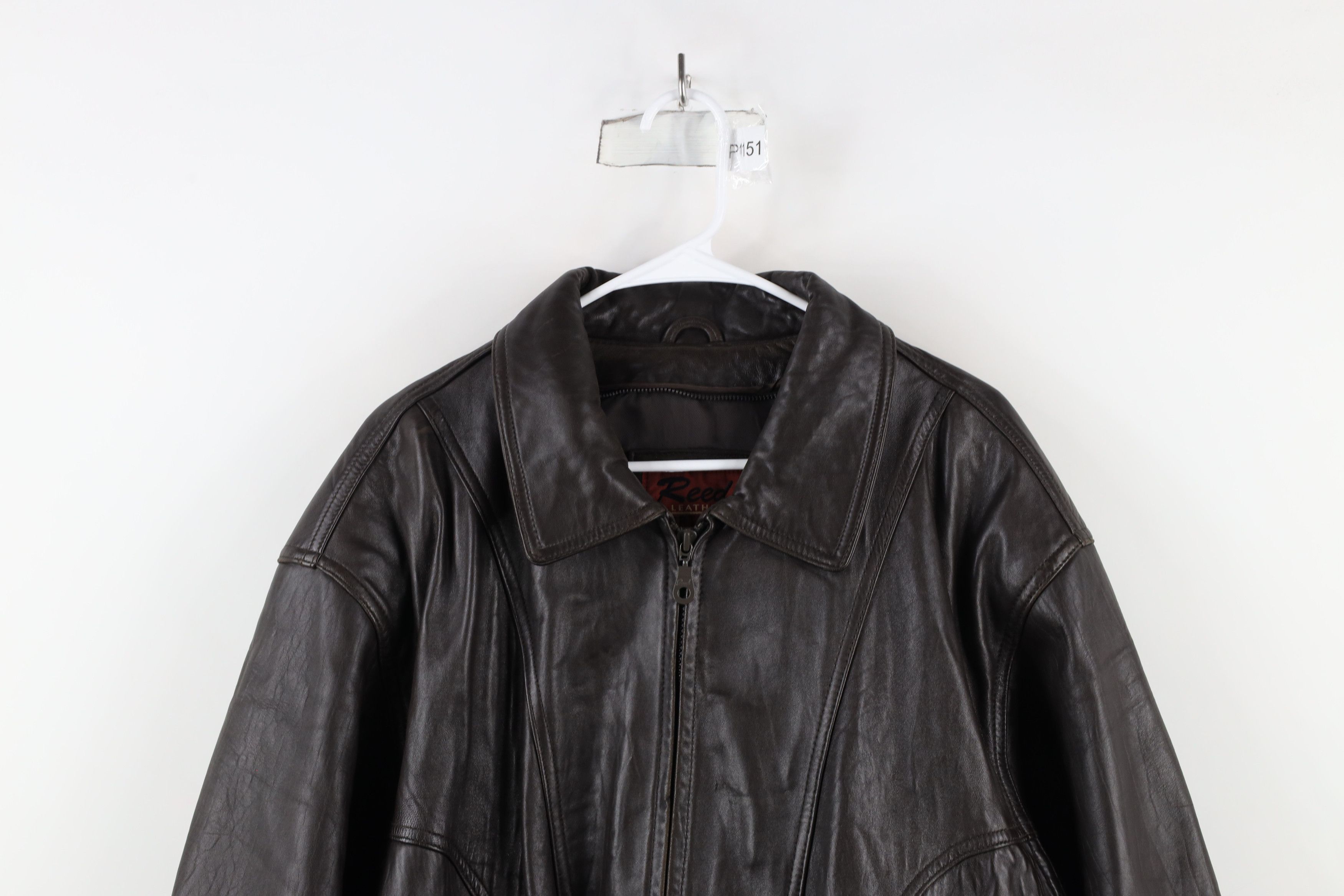 Vintage Vintage 90s Streetwear Leather Flight Bomber Jacket Brown Size US XL / EU 56 / 4 - 2 Thumbnail
