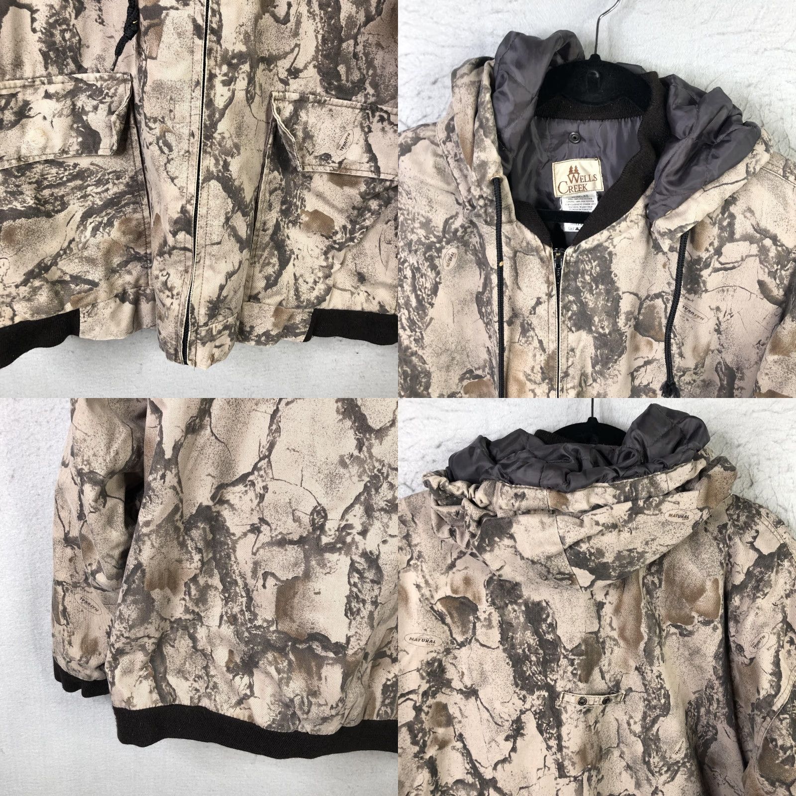 Vintage Wells Creek Jacket Mens XL Beige Camouflage Cotton Twill Hooded Zip Front Hunting Size US XL / EU 56 / 4 - 9 Thumbnail