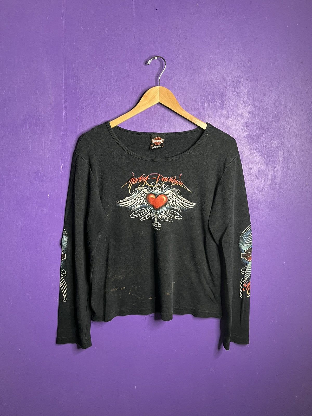 Harley Davidson × Vintage Vintage ‘00s Harley Davidson heart logo long-sleeve t-shirt Size L / US 10 / IT 46 - 1 Thumbnail