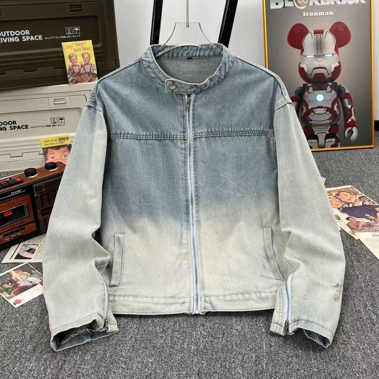 Vintage Gradient Denim Biker Jacket Size US M / EU 48-50 / 2 - 1 Thumbnail