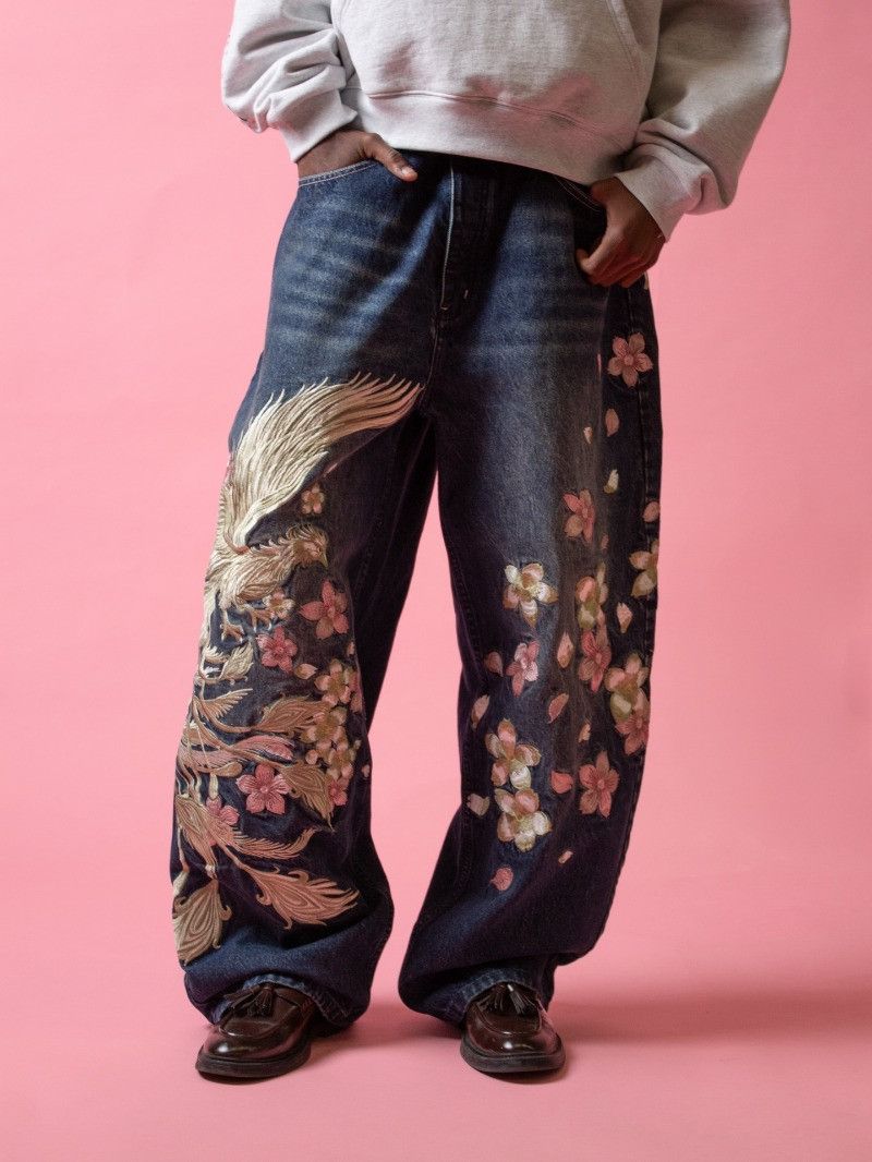 Other Phoenix Cherry Blossom Embroidery Jean Size US 35 - 5 Thumbnail