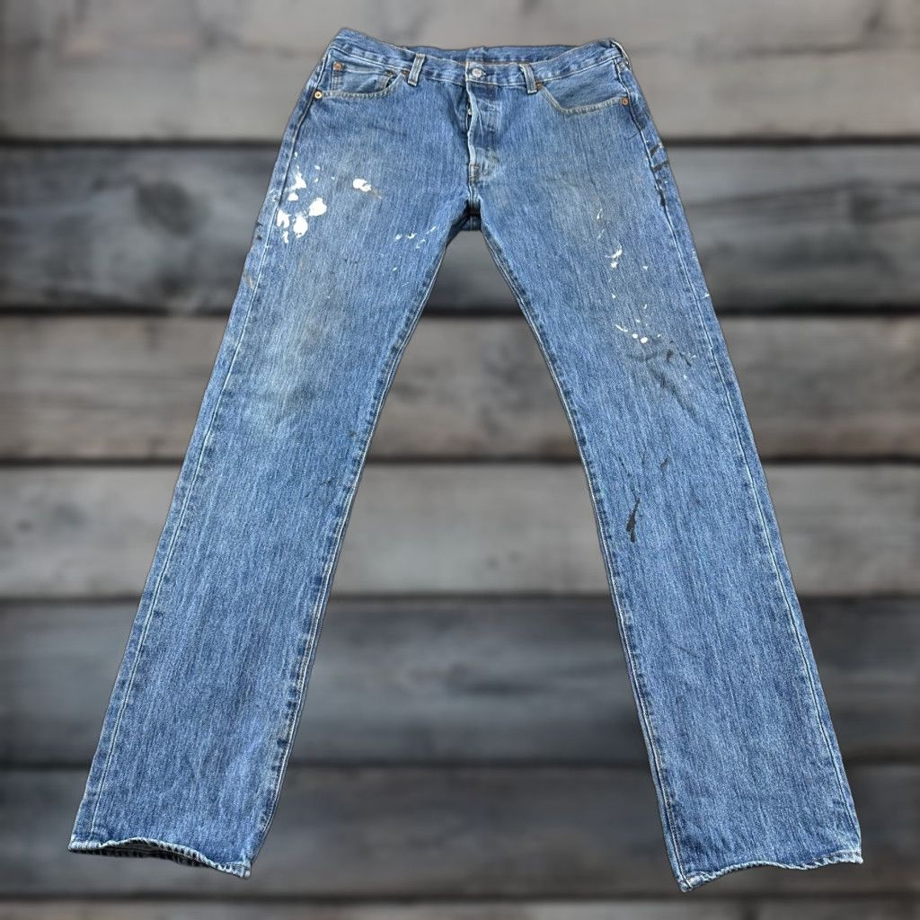 Levi's VINTAGE Levi's 501 Jeans Mens 34x36 Blue Straight Regular Distressed Light Wash Size US 34 / EU 50 - 1 Thumbnail