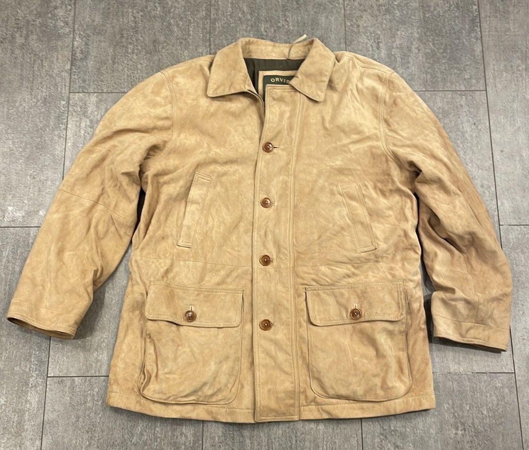 image of Orvis Suede Leather Jacket in Beige, Men's (Size Large)