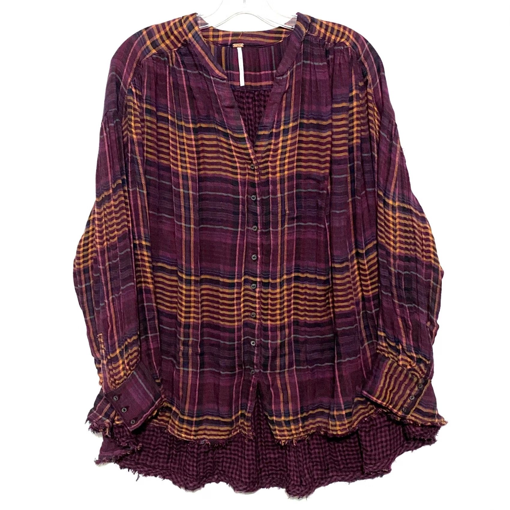 Free People VINTAGE Free People Plaid Come On Over Oversized Flannel Button Shirt Women XS Boho Cozy Size XS / US 0-2 / IT 36-38 - 2 Thumbnail