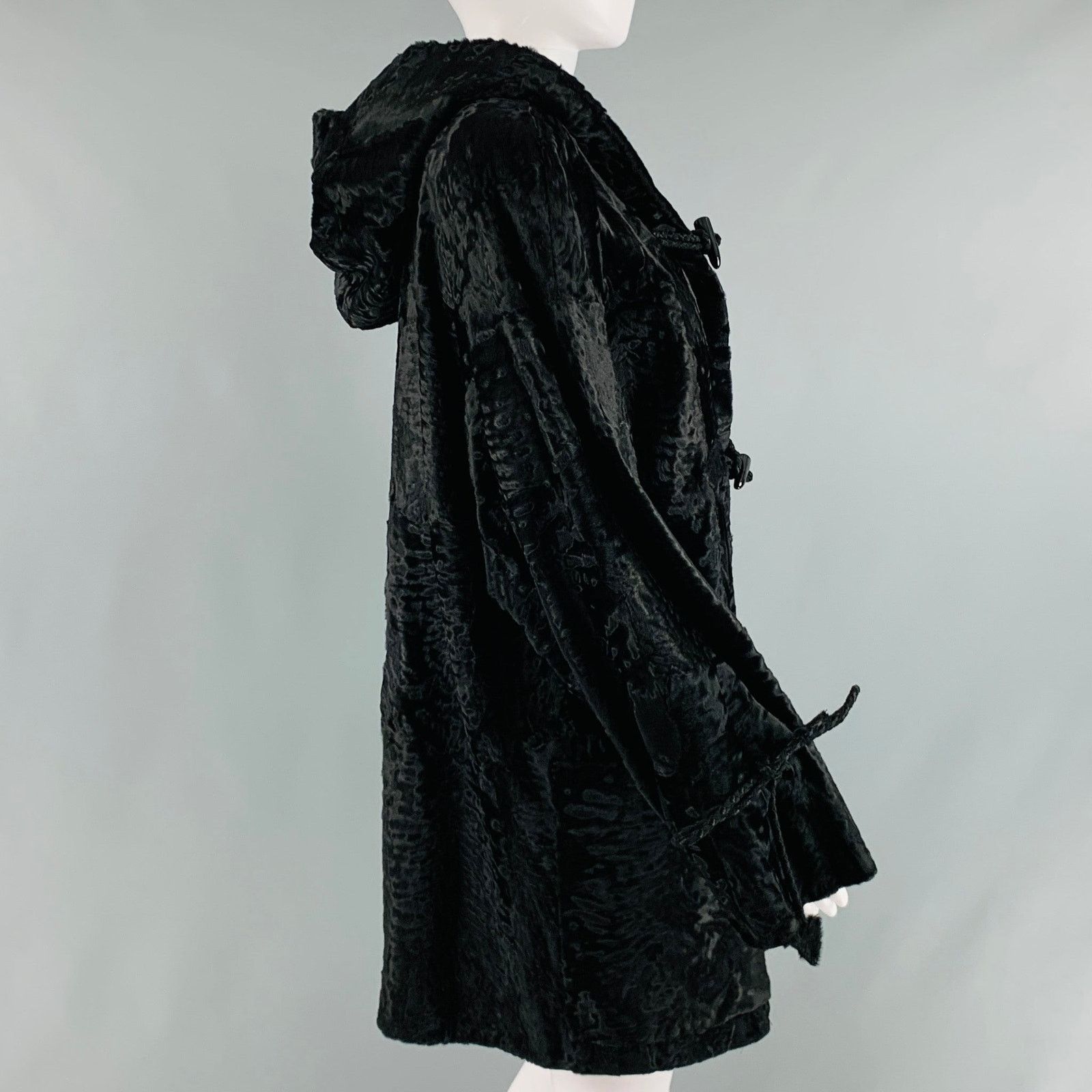 I. Magnin GALANOS Size M Black Hooded Coat Size M / US 6-8 / IT 42-44 - 3 Thumbnail