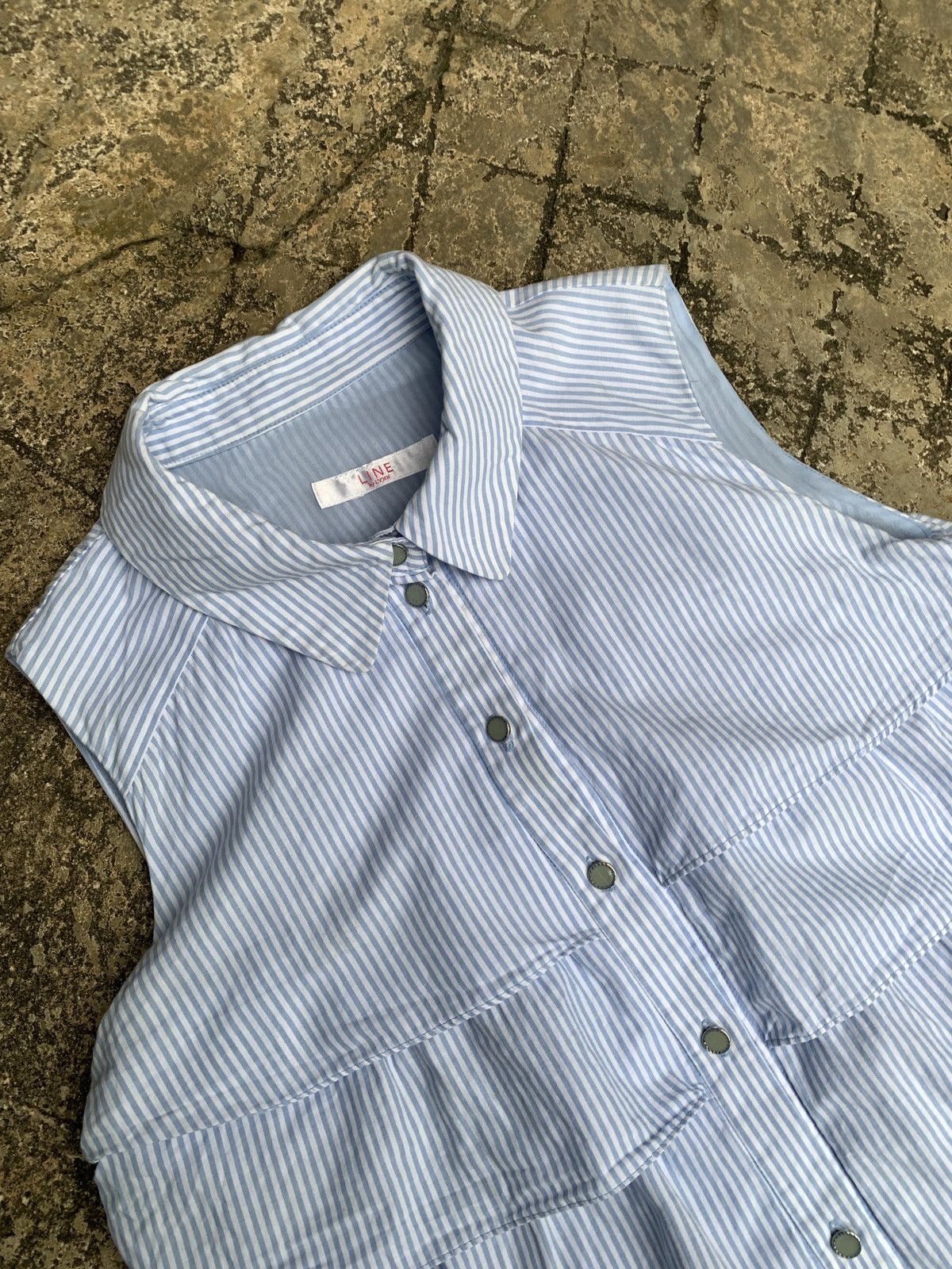 Japanese Brand Line Striped Layered Sleeveless Button Blouse Top Size M / US 6-8 / IT 42-44 - 5 Thumbnail