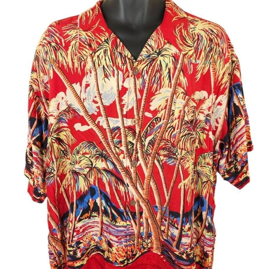 image of Vintage Avanti Hawaiian Silk Shirt Mens Size XL Classic in Red