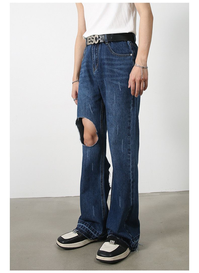 Japanese Brand × Jean Dark blue loose flared casual ripped jeans Size US 32 / EU 48 - 2 Thumbnail