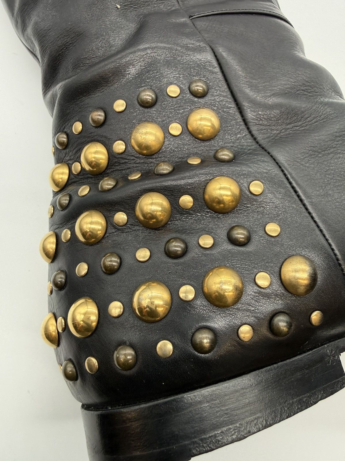 Gucci Gucci "Elizabeth" Studded Tall Boot Black Leather Gold Studs Size US 11 / EU 44 - 7 Thumbnail