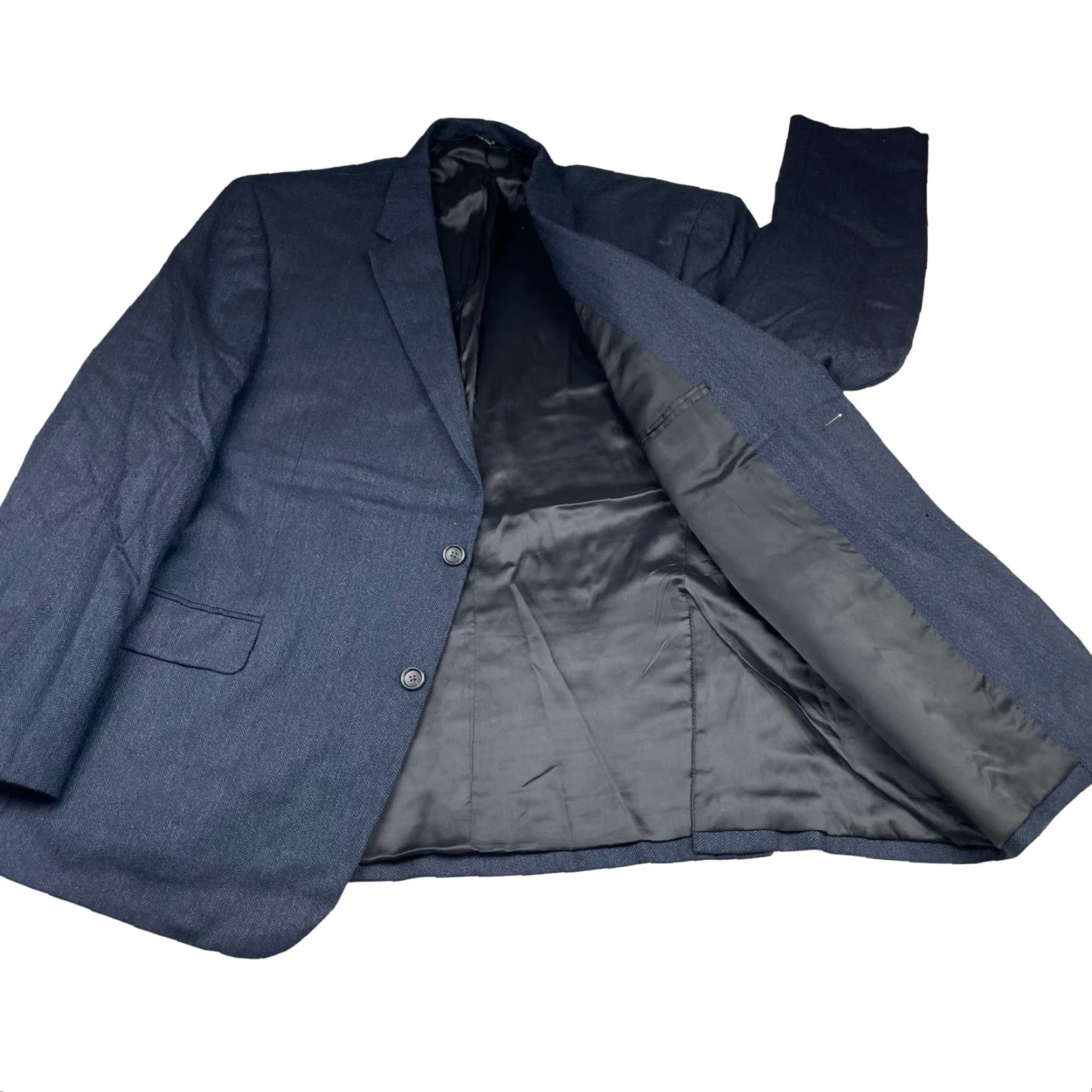Jos. A. Bank Jos A Bank Men’s Blazer Navy Blue Herringbone 100% Wool 2-Button 48R Jacket Coat Regular Mens Size 48R - 3 Thumbnail