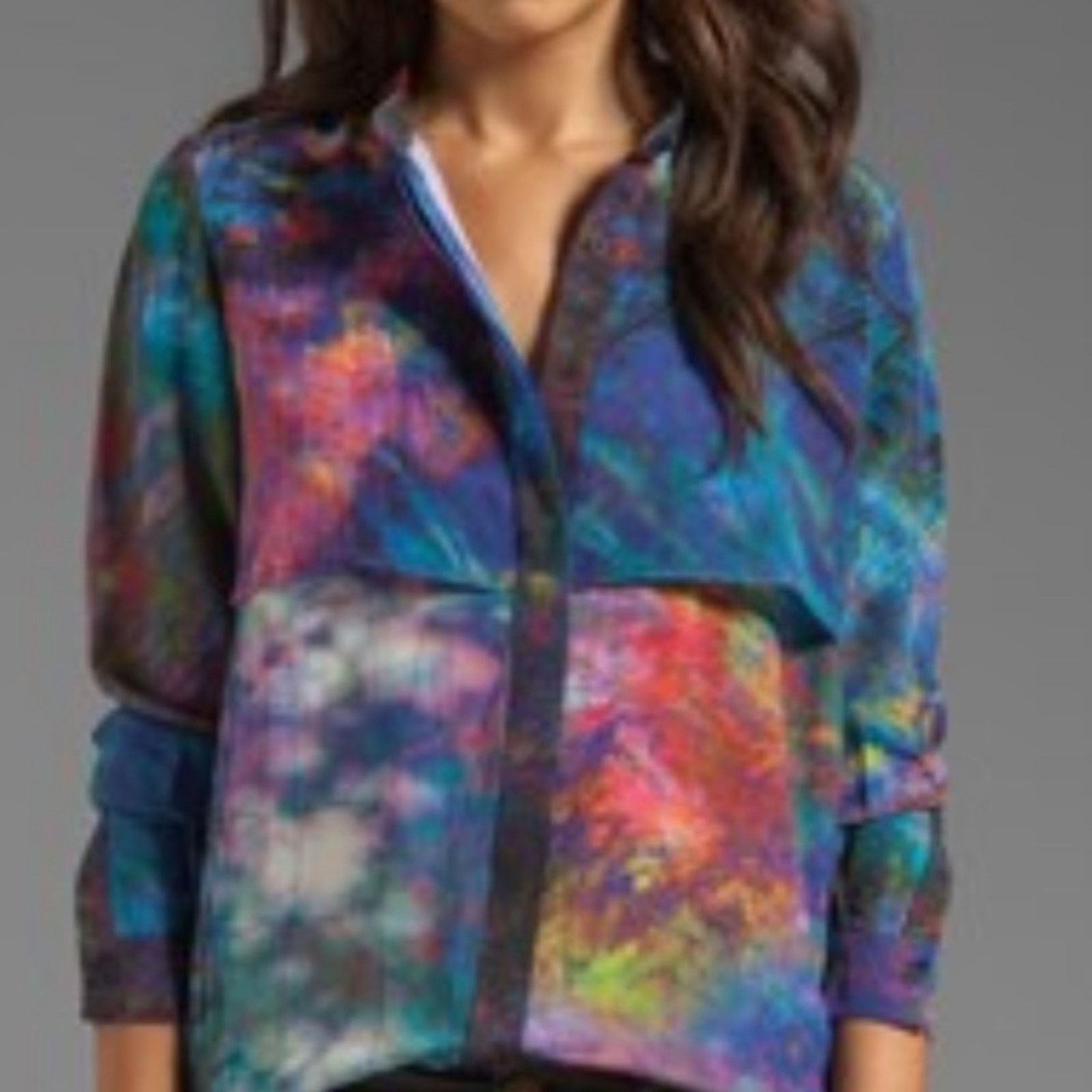 Other NEW ABSTRACT WATERCOLOR PATCHWORK SILK LAYERED BLOUSE Size XS / US 0-2 / IT 36-38 - 1 Thumbnail