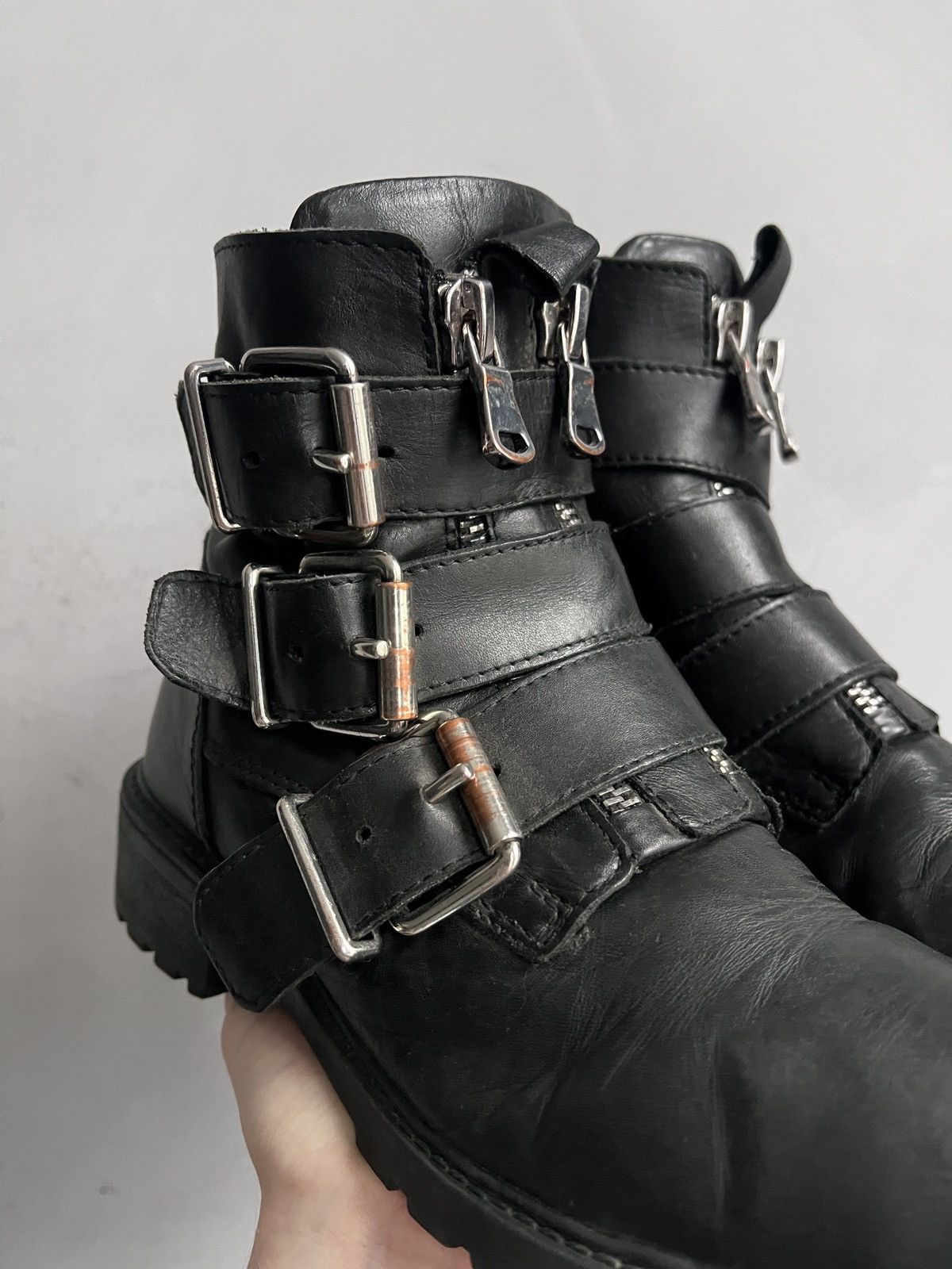 Hedi Slimane Rare leather belted ankle moto boots new rock style hype Size US 7.5 / EU 40-41 - 3 Thumbnail