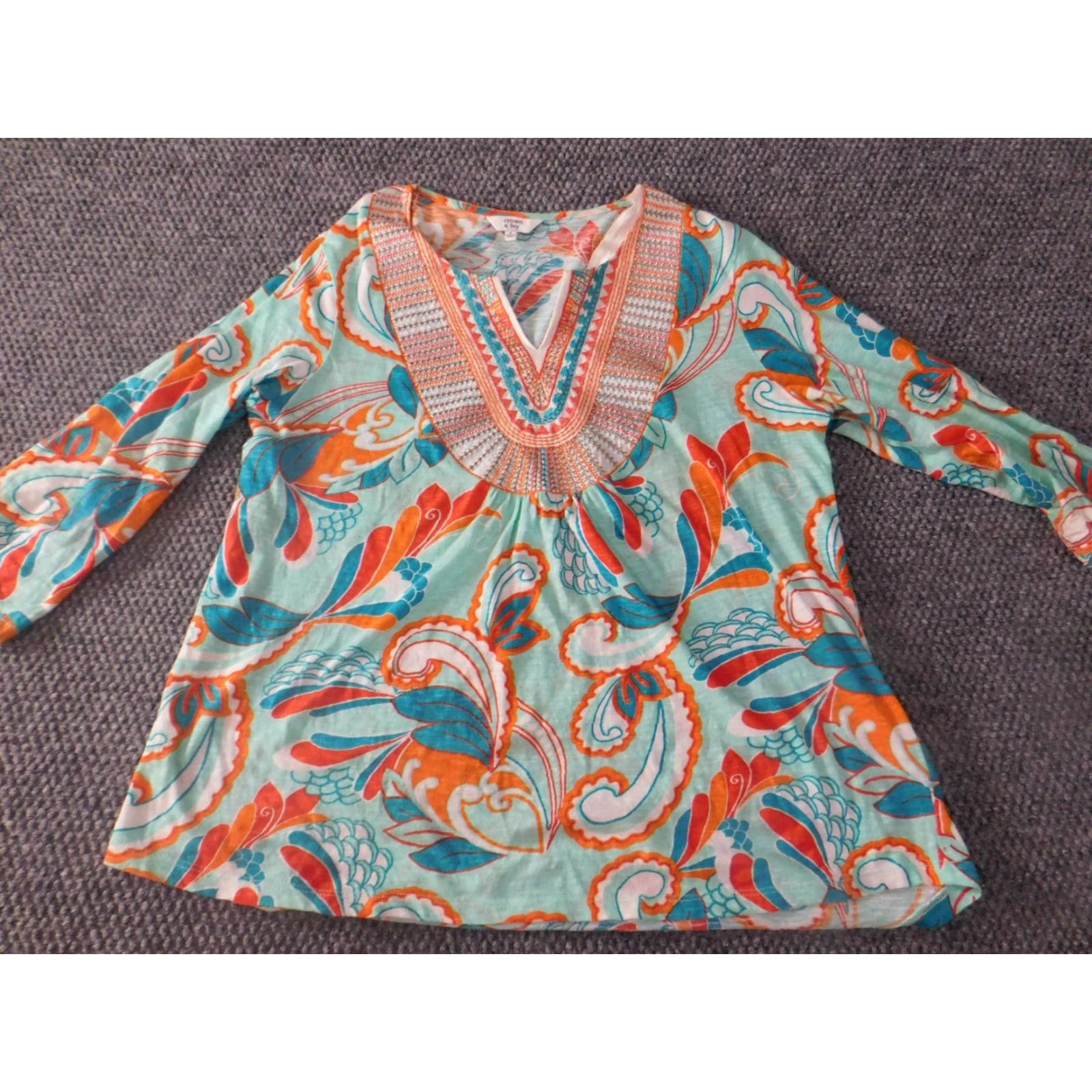 Vintage Crown & Ivy Womens Blouse Small blue floral top v-neck casual Size S / US 4 / IT 40 - 2 Thumbnail