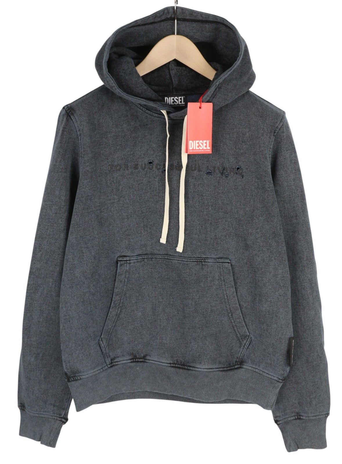Diesel S-GINN-HOOD-E1 M Grey Distress Logo Hoodie 41053 Size US M / EU 48-50 / 2 - 1 Thumbnail