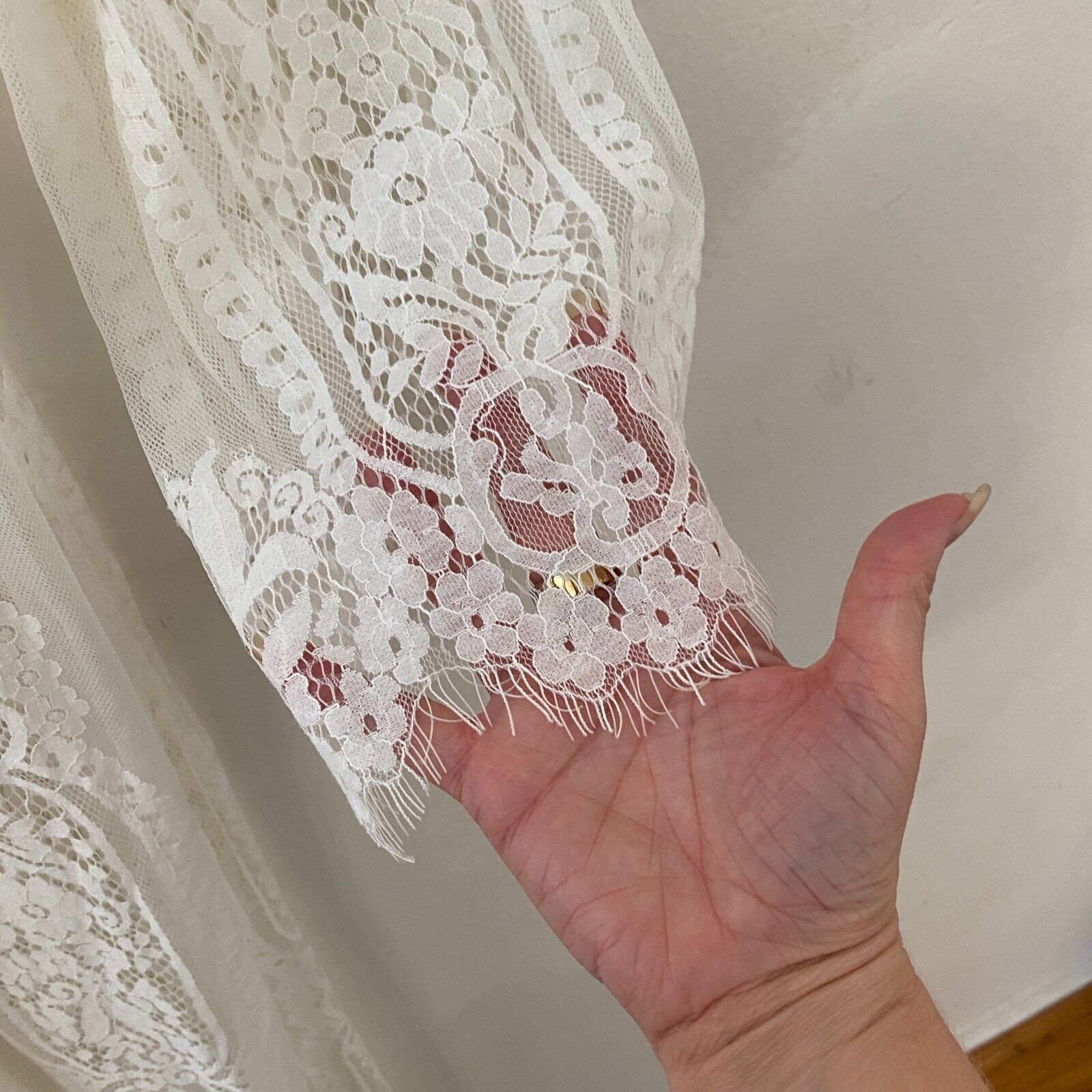 Other White Oval Shape Lace Maxi Kimono Flutter Sleeve Cover Up M Size M / US 6-8 / IT 42-44 - 8 Thumbnail