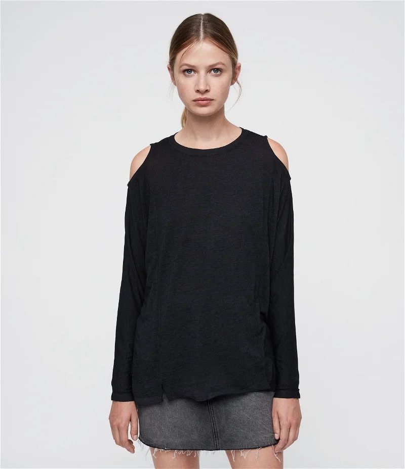 Allsaints × Designer All Saints Aino Cotton Black Women’s Long Sleeve Size L / US 10 / IT 46 - 1 Thumbnail