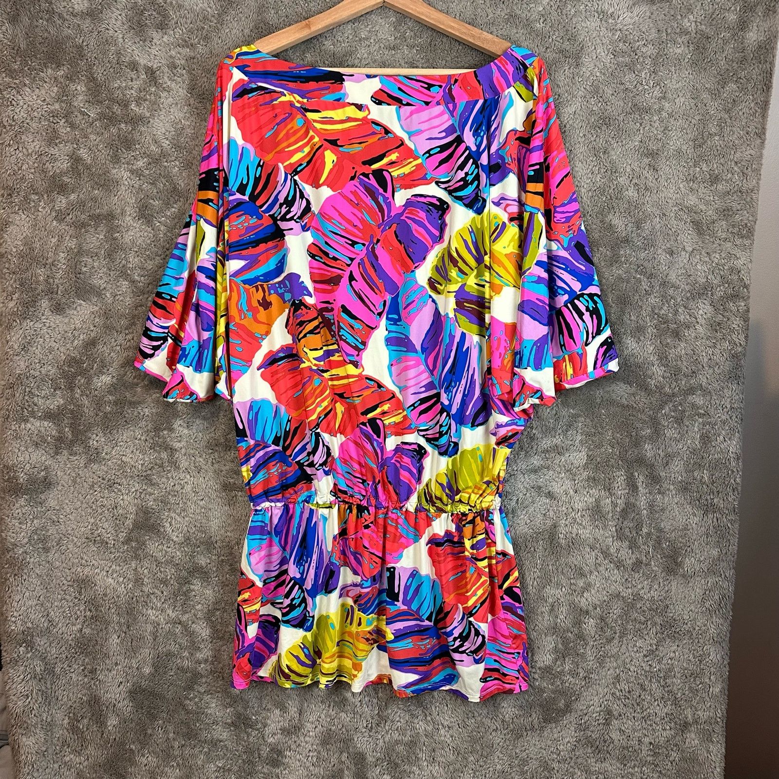 Other Vintage Bright Palm Tropical Cover Up Kaftan Tunic Dress M Size M / US 6-8 / IT 42-44 - 2 Thumbnail