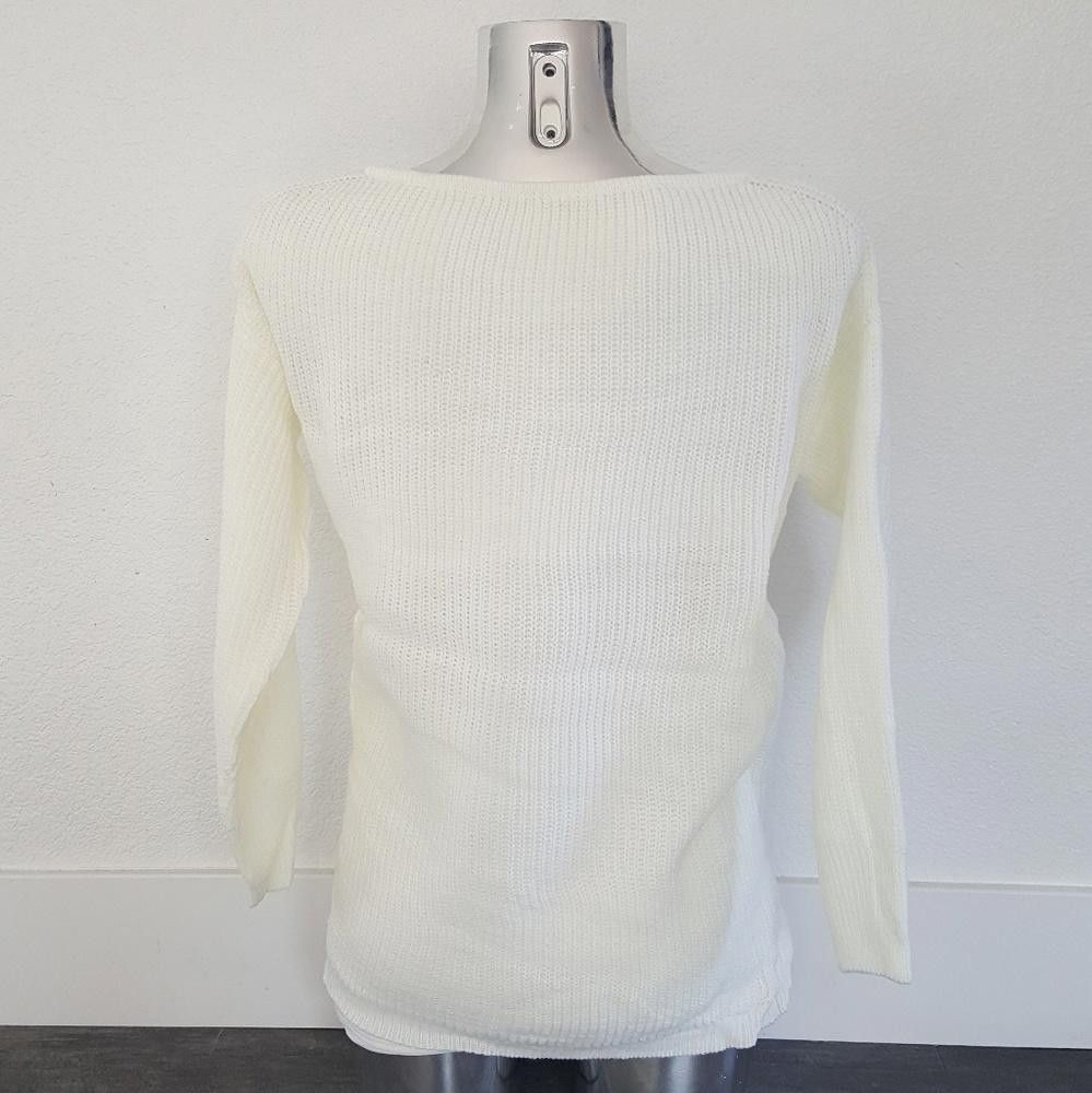 Designer White High Low Sweater Long Sleeve Size ONE SIZE - 2 Thumbnail