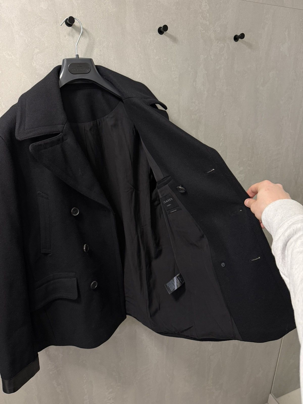 Allsaints AllSaints Felix Double Breasted Lamb Leather Trim Peacoat Size US L / EU 52-54 / 3 - 10 Thumbnail