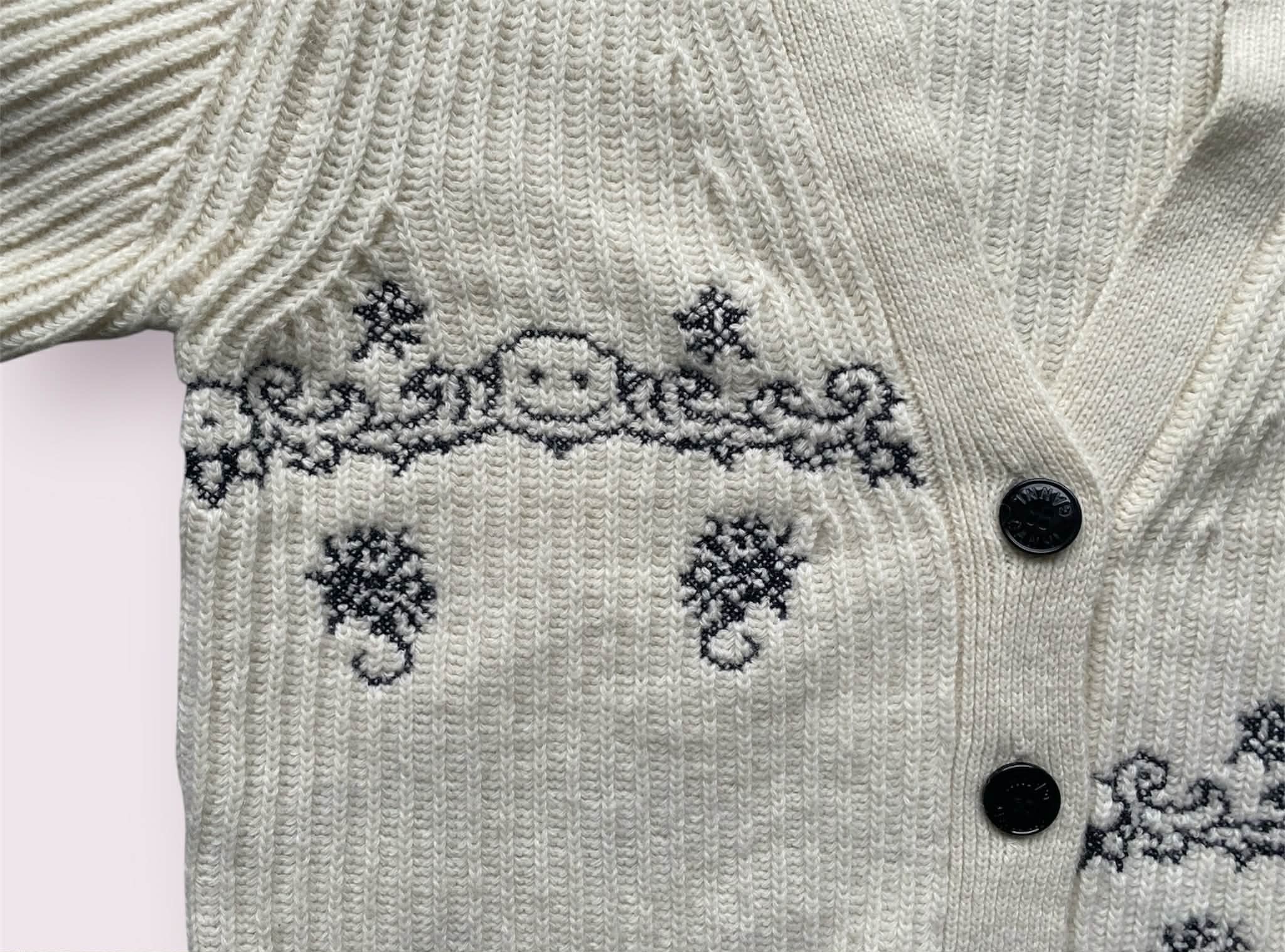 Ganni Ganni Rib Knit Embroidery Cardigan Cream Floral Smiley Size M / US 6-8 / IT 42-44 - 3 Thumbnail