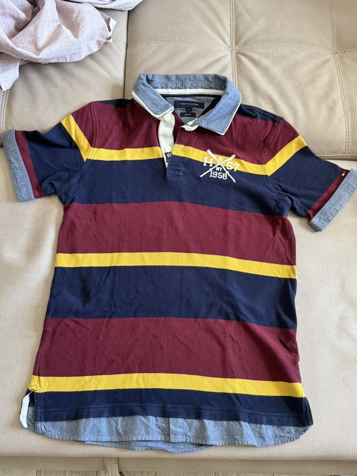 Tommy Hilfiger Tommy Hilfiger Slim Fit Polo L – Rugby Stripe Size US L / EU 52-54 / 3 - 1 Thumbnail