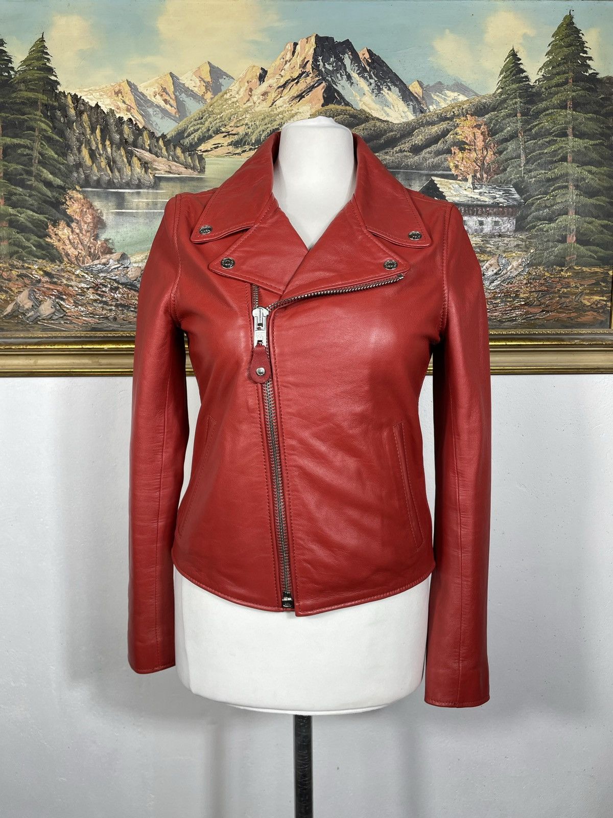 Schott Schott Lambskin Leather Zip Red Biker Jacket Motor Harley Size S / US 4 / IT 40 - 4 Thumbnail