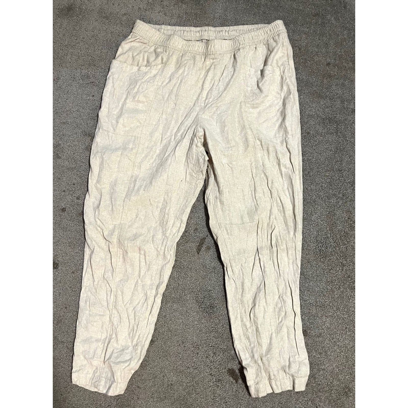 Old Navy Old Navy Pants Womens Large Beige Linen Blend Joggers Drawstring Elastic Cuffs Size 36" / US 14 / IT 50 - 2 Thumbnail