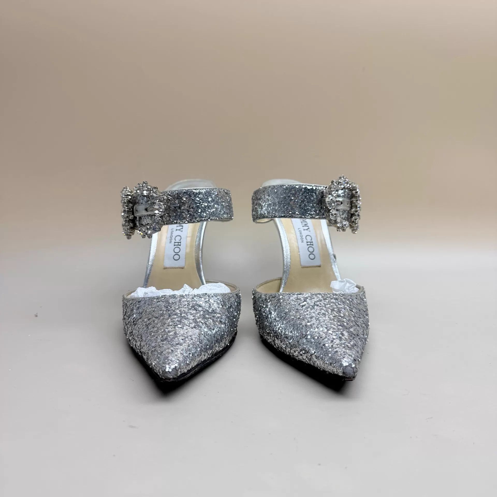 Jimmy Choo Jimmy Choo Crystal Buckle Glitter Strappy Heels 37.5 99 New Size US 7 / IT 37 - 2 Thumbnail