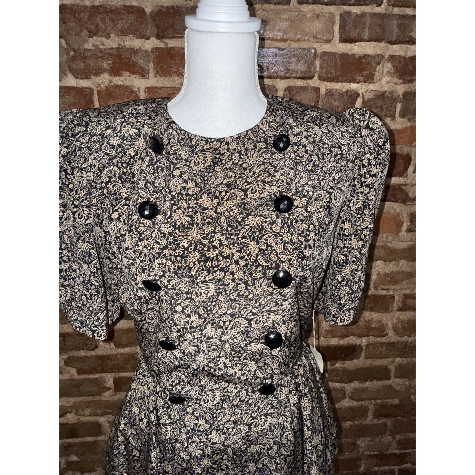 Other 100% Silk Vintage Dark Floral Y2K Peplum Puff sleeve cottage Size L / US 10 / IT 46 - 3 Thumbnail