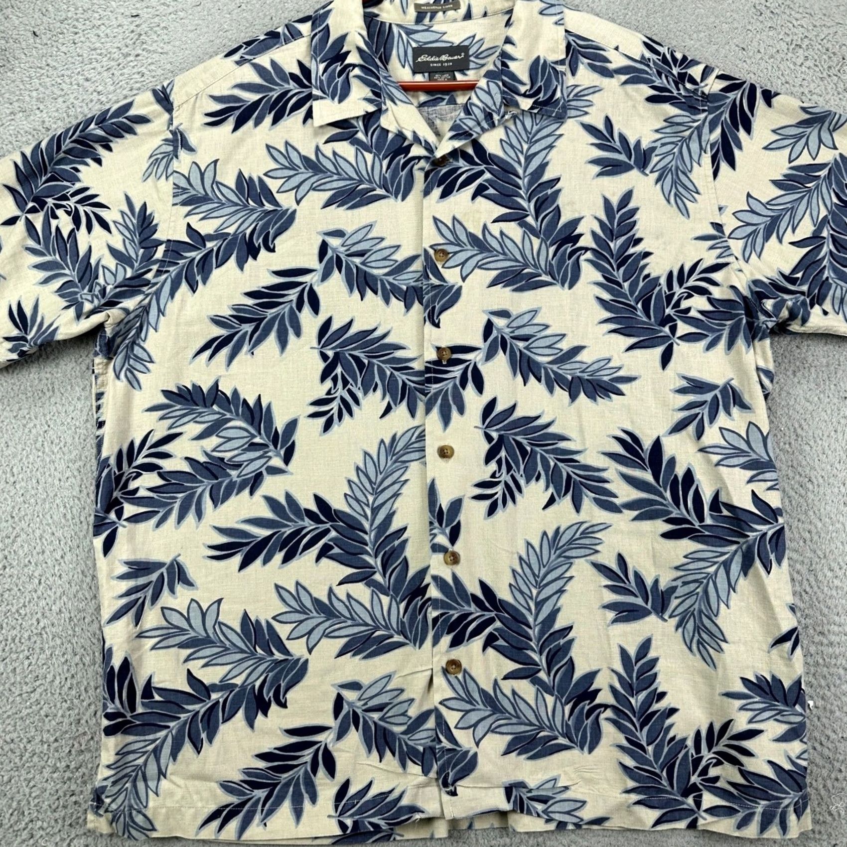 Eddie Bauer Eddie Bauer Weathered Linen Blend Shirt Hawaiian Mens XL White Blue Button Up Size US XL / EU 56 / 4 - 3 Thumbnail