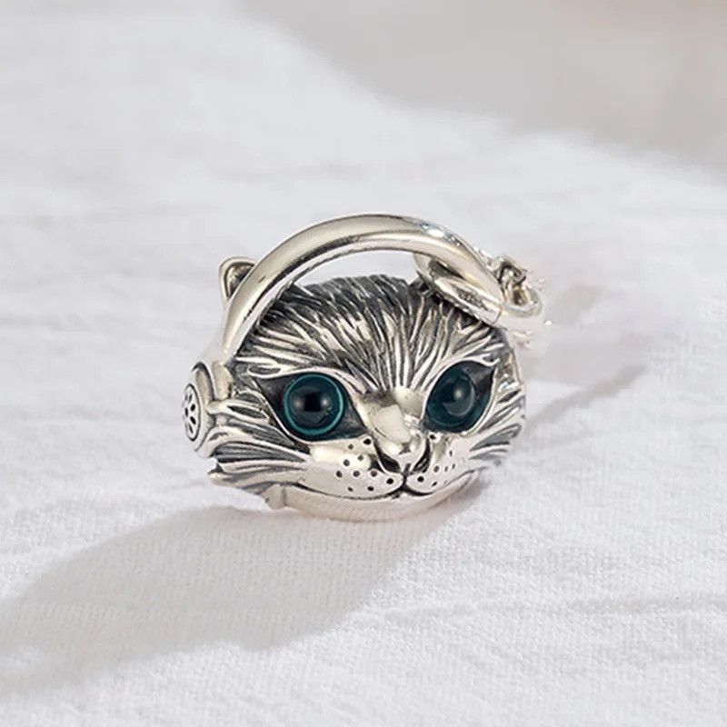 Jewelry Blue Eyes Smiling Cat Necklace Size ONE SIZE - 3 Thumbnail