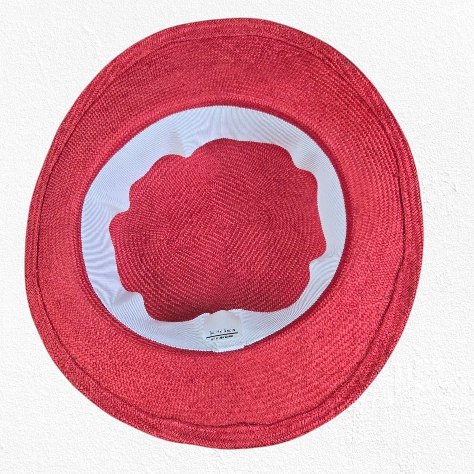 Vintage Vintage Red Derby Hat Wide Brim Rose Straw OS Size ONE SIZE - 6 Thumbnail