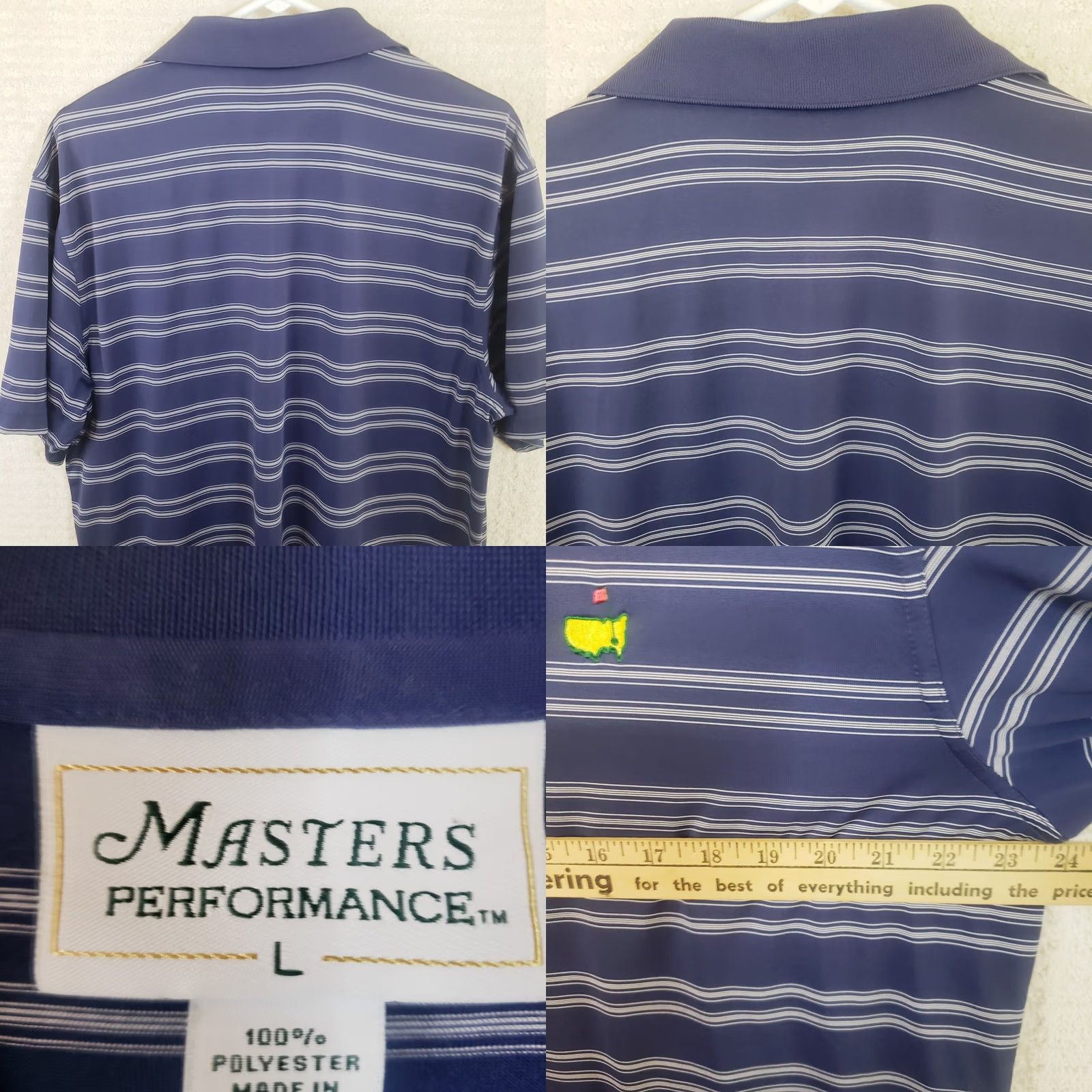 Vintage Masters Performance Golf Polo Shirt Mens L Blue Striped Short Sleeve Embroidery Size US L / EU 52-54 / 3 - 8 Thumbnail