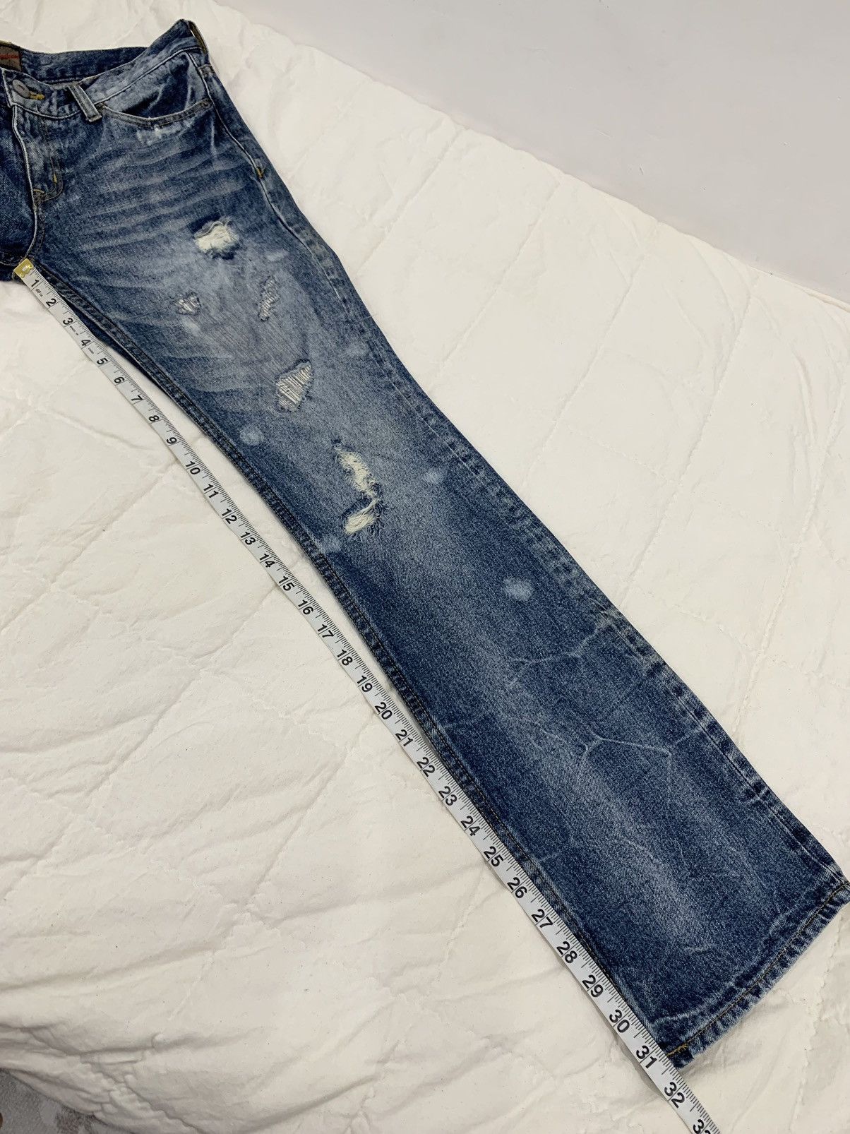 Japanese Brand Jackrose Crash Denim Flared Boot Cut Jeans Size US 31 - 20 Thumbnail