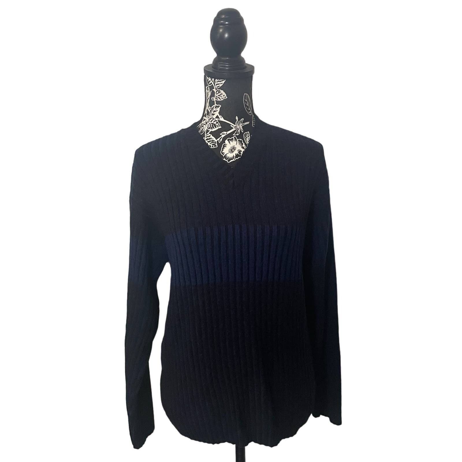 Other NOBA 1950 V-Neck Sweater Horizontal Stripes Blue Black Large Size US L / EU 52-54 / 3 - 3 Thumbnail