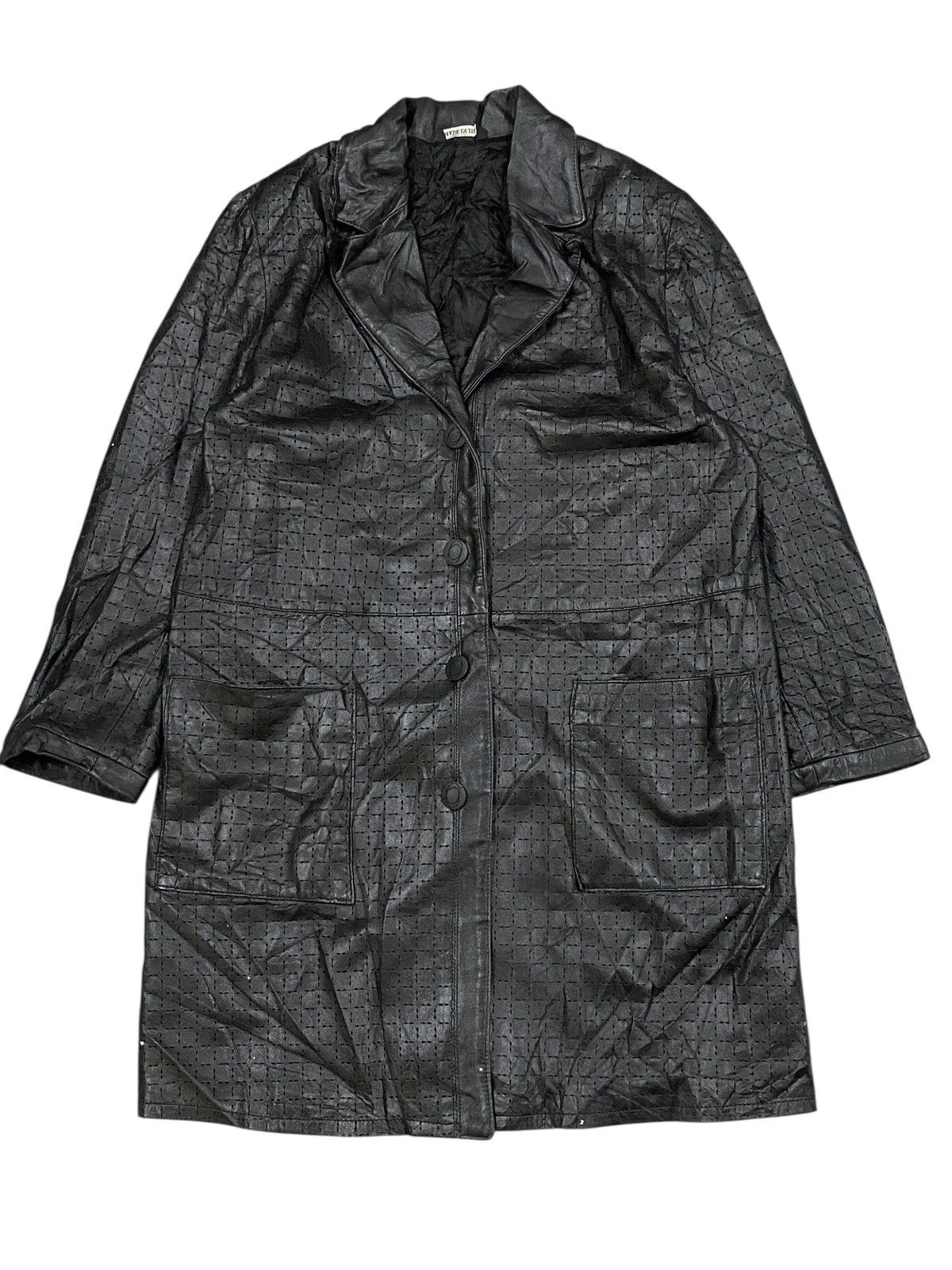 Vera Pelle Vtg Exploit Textured Leather Coat Avant Garde Matrix Trench Size US M / EU 48-50 / 2 - 1 Thumbnail