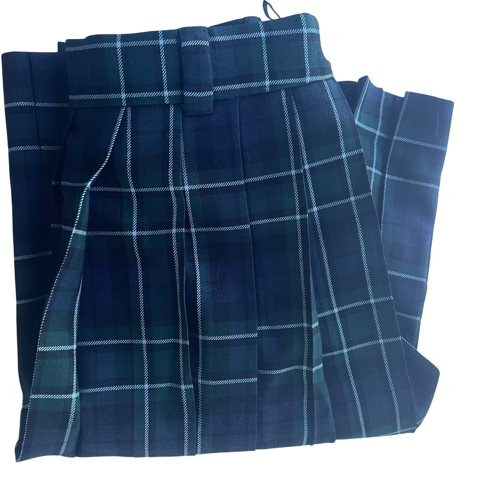 Miu Miu Miu Miu Green & Navy Plaid Pleated Wool Skirt Made In Italy Size 38" / US 16 / IT 52 - 6 Thumbnail