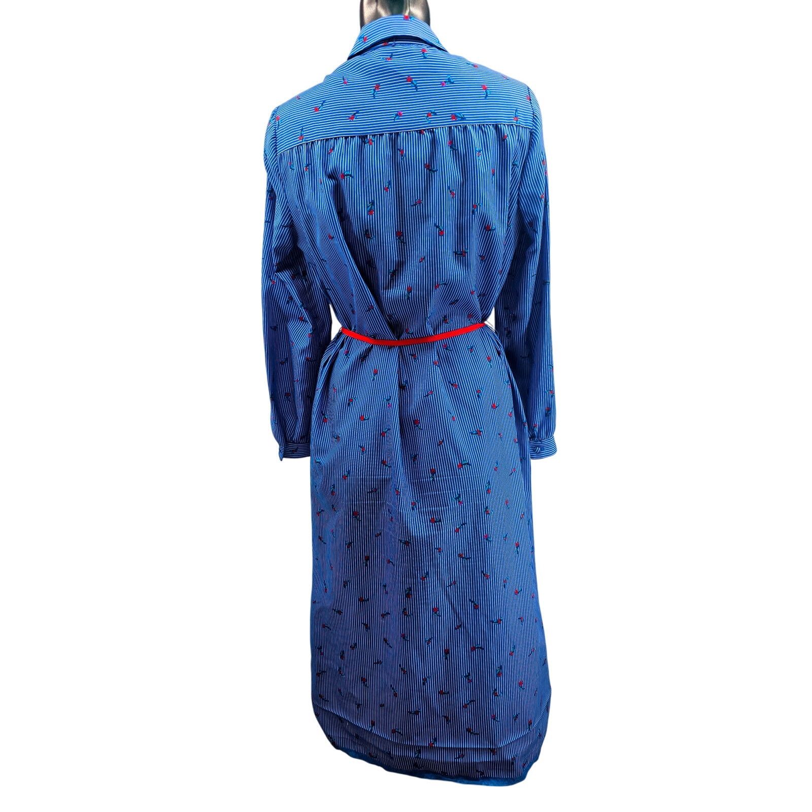 Vintage vtg 70's Jamison Boutique Blue Pinstriped Red floral Dress M Size M / US 6-8 / IT 42-44 - 2 Thumbnail